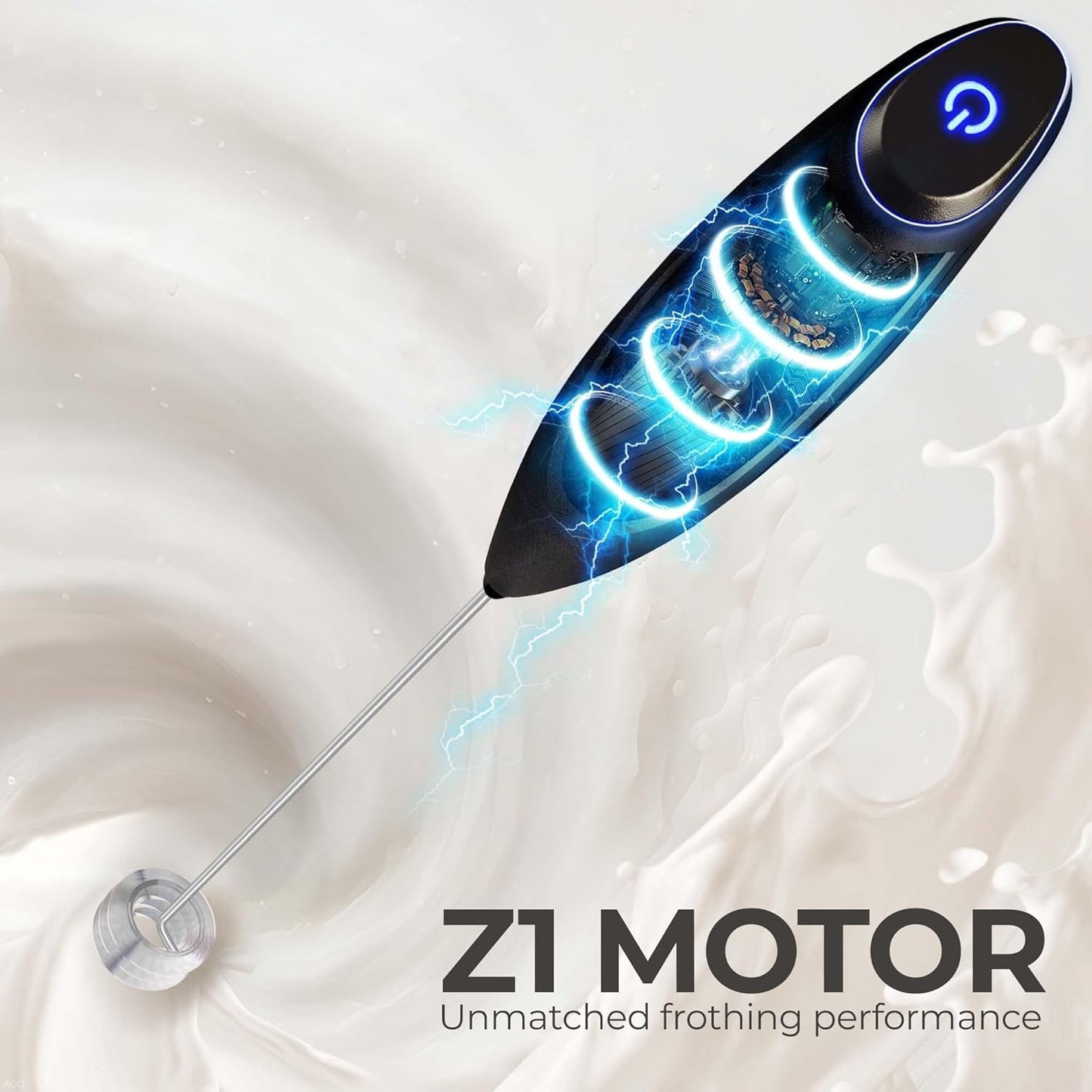 Zulay Kitchen Tornado Triple Whisk Milk Frother - Handheld Foam Maker for Coffee & Lattes | Includes 4 Duracell Batteries - Executive Black