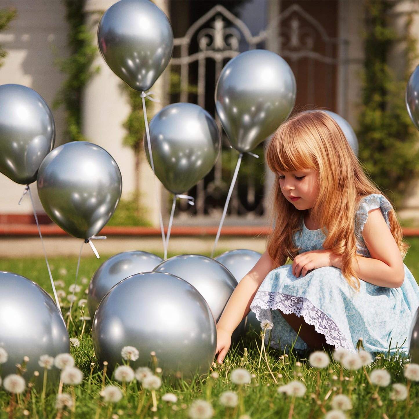 LYNSP Silver Balloons 100 Pack 12 Inch Shiny Metallic Silver Extra Thick Latex Party Balloon Garland for Graduation New Year Wedding Birthday Party Decorations