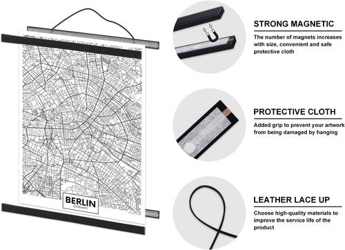 Benjia Poster Frames - 4 Pack Light Wood Magnetic Hangers for 24x36 & 24x18 Art Prints | Black