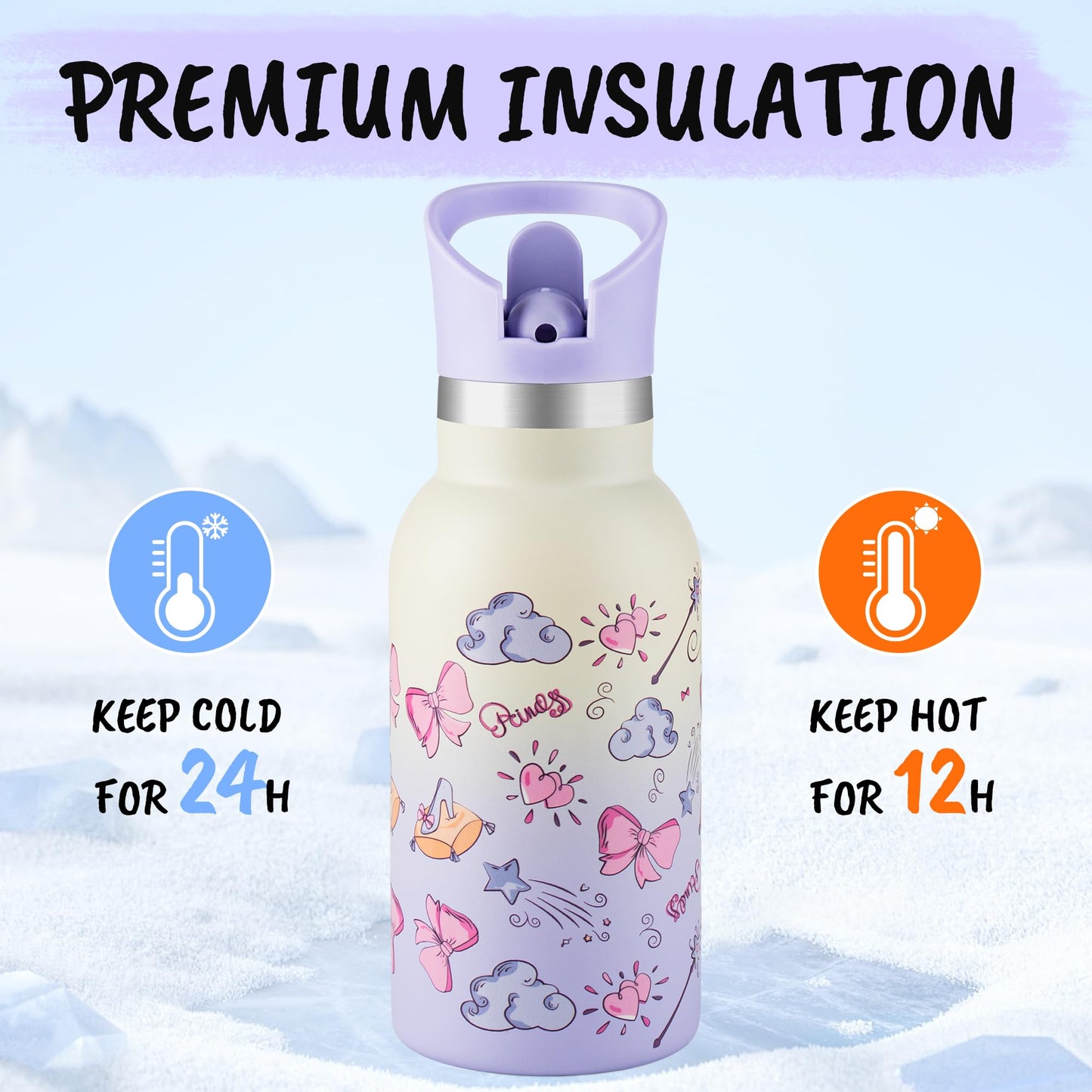 TAKYIT 12oz Kids Water Bottle – Insulated Stainless Steel Bottle with Straw Lid, BPA-Free, Leak-Proof, for Toddlers & School Use