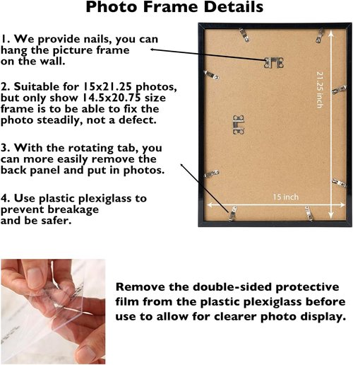 JCJMY Black Puzzle Frame - 15x21.25 Wall Hanging Picture Frame with Shatter-Resistant Plexiglass