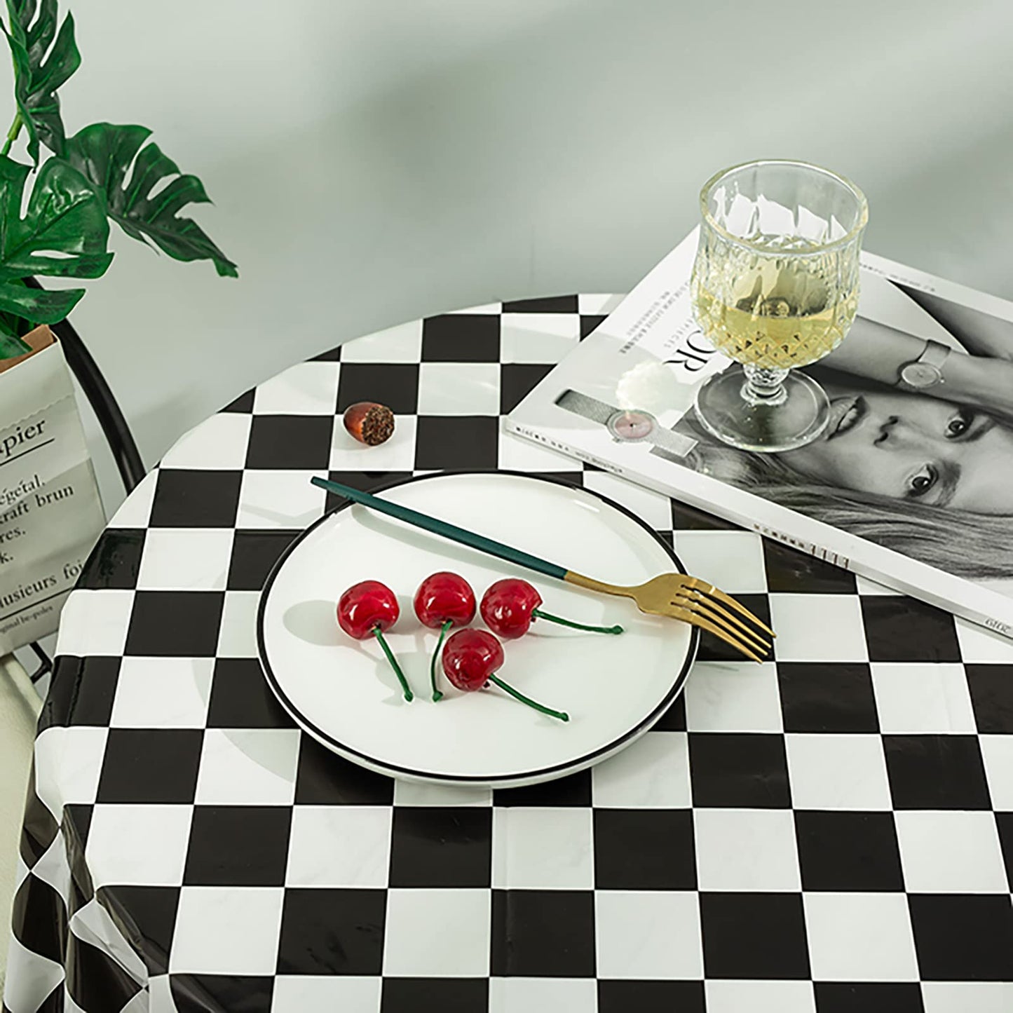Kesfey 12 Packs Black and White Checkered Tablecloths 54 x 108 Inches Disposable Plastic Checkered Flag Racing Table Cover Waterproof Rectangle Race Car Table Cloth for Picnic Party Retro Celebration