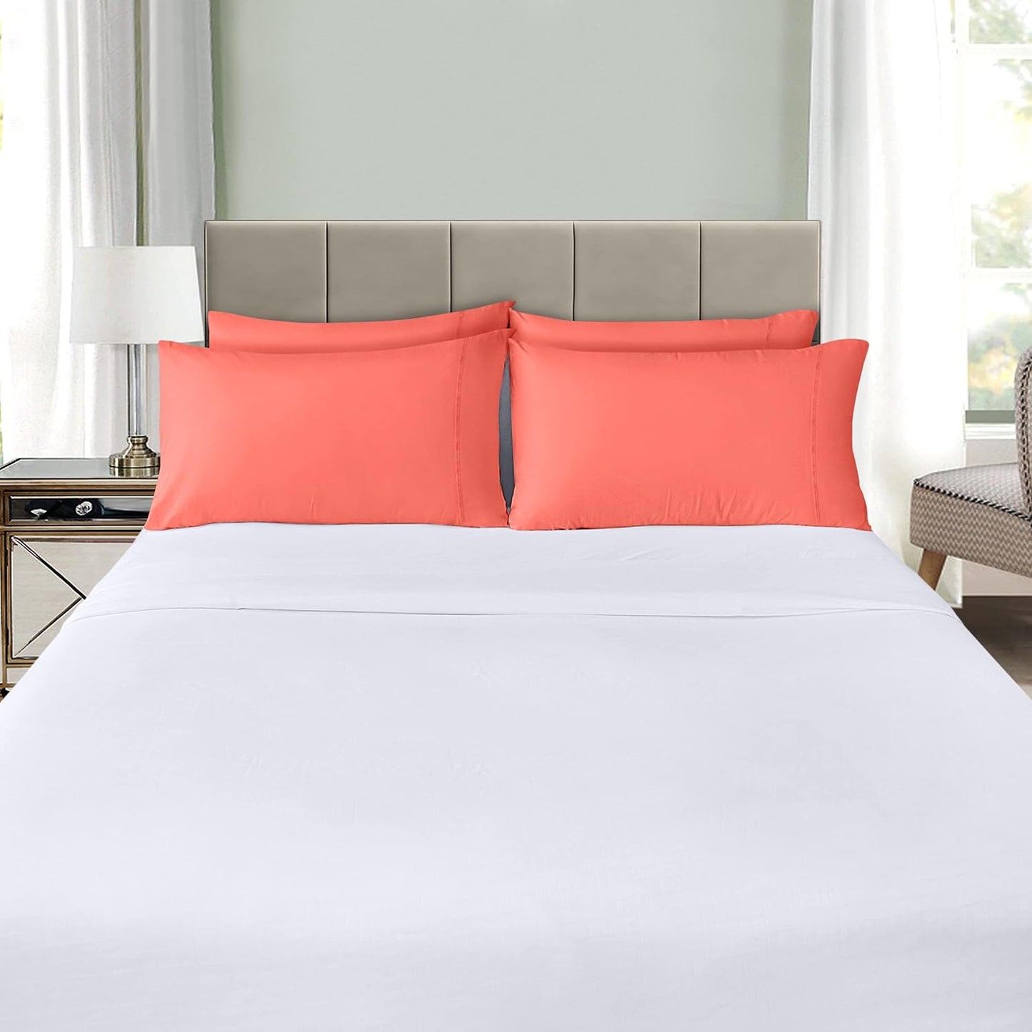 Utopia Bedding Queen Pillow Cases - Soft Brushed Microfiber - 4 Pack, Coral Color, 20 x 30 Inches