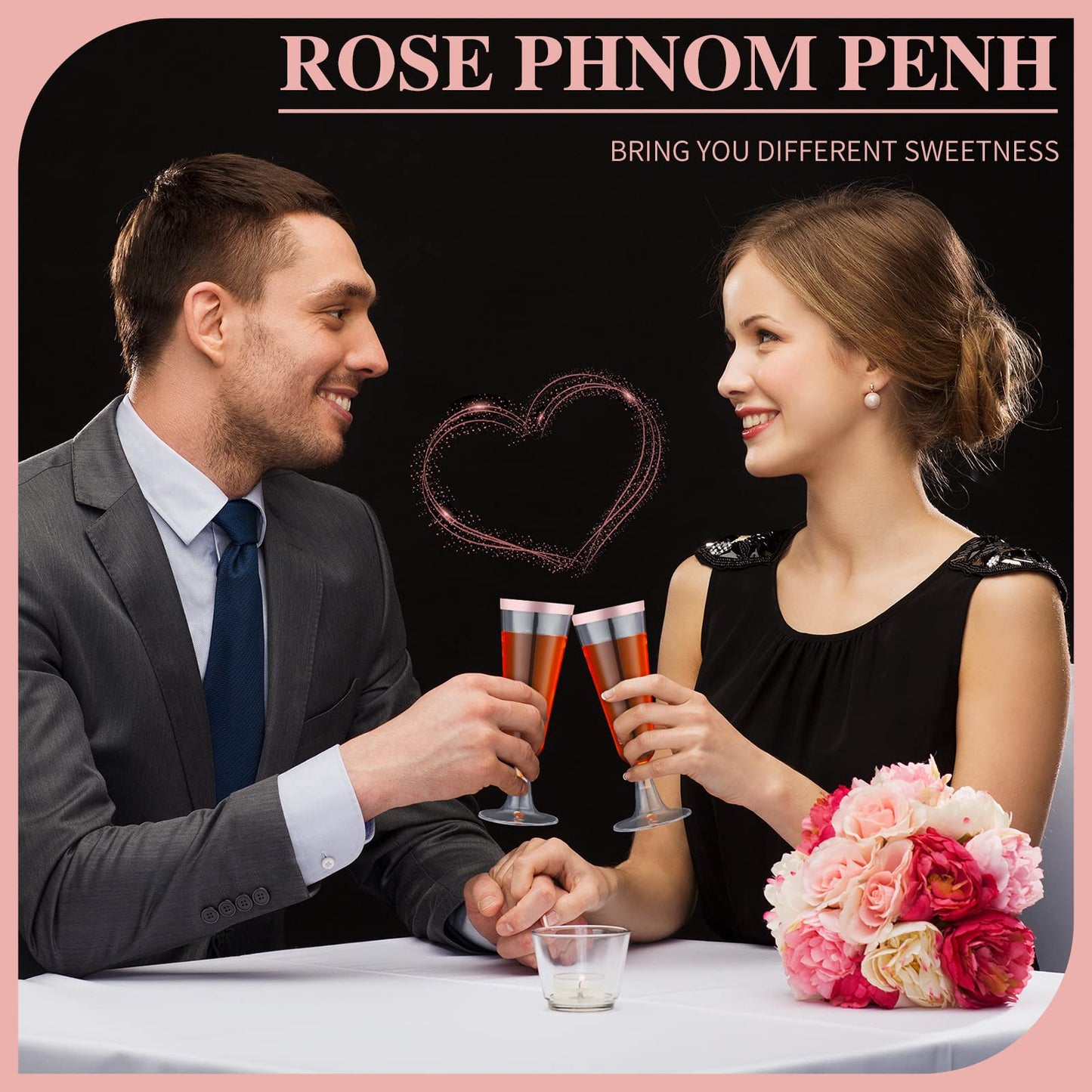 Thenshop 50 Pack Rose Gold Plastic Champagne Flutes 5.5 oz Elegant Clear Disposable Champagne Glasses Detachable Hard Toasting Glasses for Wedding Party Fancy Vino Cocktail Cups(Clear)