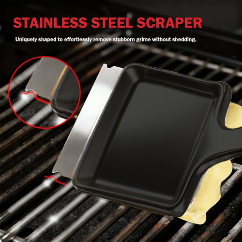 GrillChef BBQ Grill Brush - Bristle-Free Cleaner with Replacement Wavy Head | 18-Inch Long Handle
