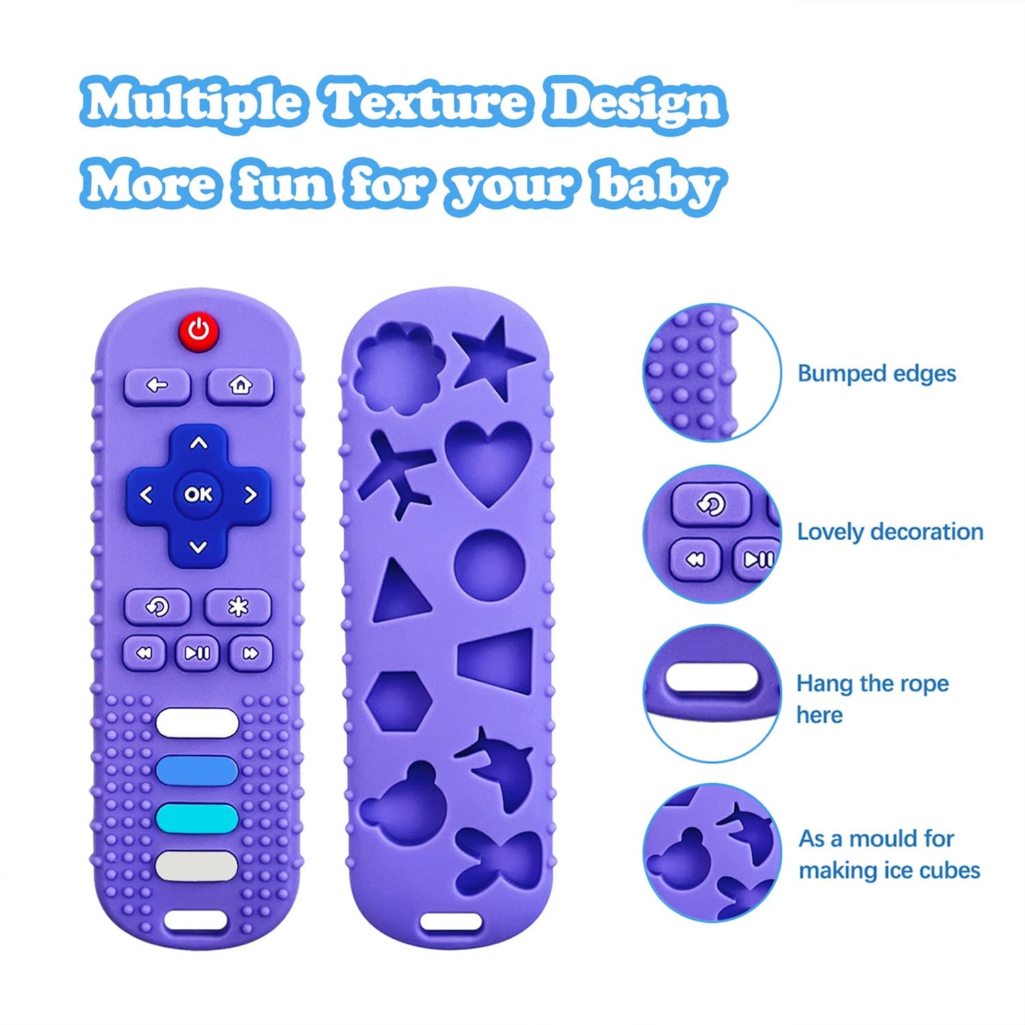 ROBBEAR Baby Teething Toys, Food Grade Silicone Teether for Babies 3 6 12 18 Months, TV Remote Shape Toddlers Chew Toys, Freezer BPA Free (Purple+Khaki)