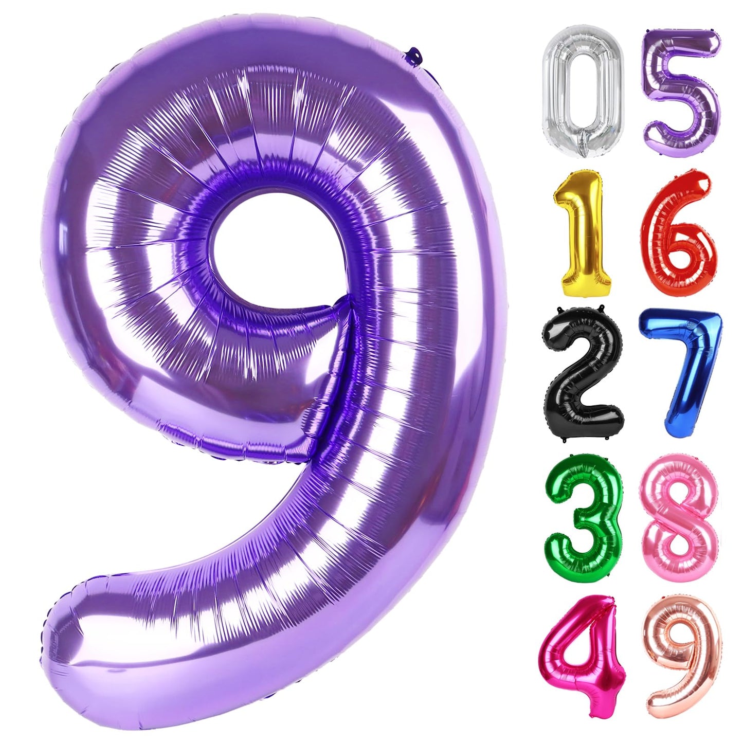 Purple Number 9 Balloon 40 Inch, 9th Birthday Party Decorations for Children, Giant 9 Foil Balloon for Party Supplies