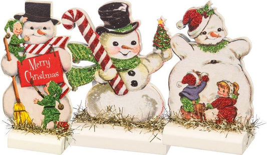 Vintage Christmas Snowmen Stand-Up Set - 3 Retro Decor Pieces by Primitives by Kathy