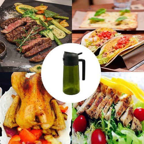 2-in-1 Olive Oil Sprayer & Dispenser, Leakproof 16oz Refillable Glass Spray Bottle for Cooking, Air Fryer & Salad