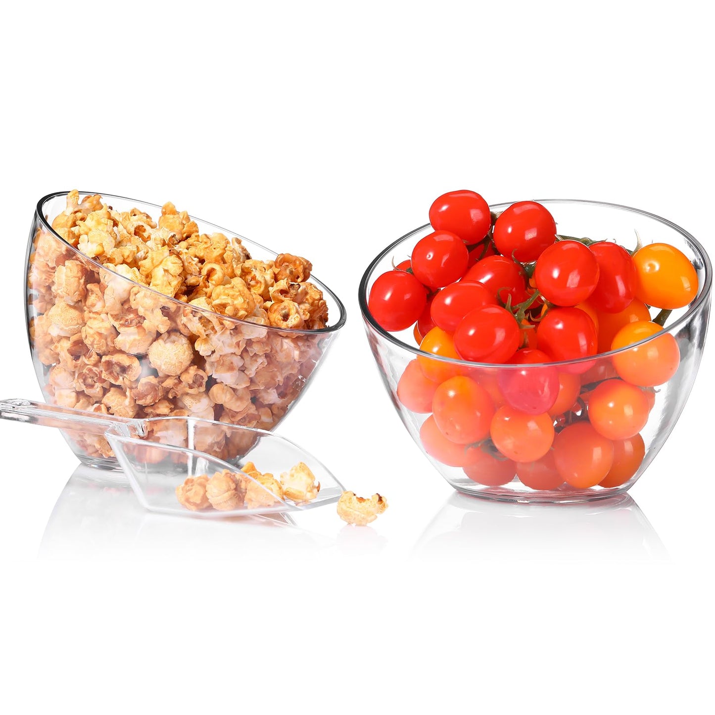 Hoolerry 8 Pcs Serving Bowls Kit Include Plastic Bowls for Parties and Popcorn Measuring Scoops Acrylic Plastic Kitchen Angled Candy Scoops for Office Canister Salad Cooking(Clear,35 oz)