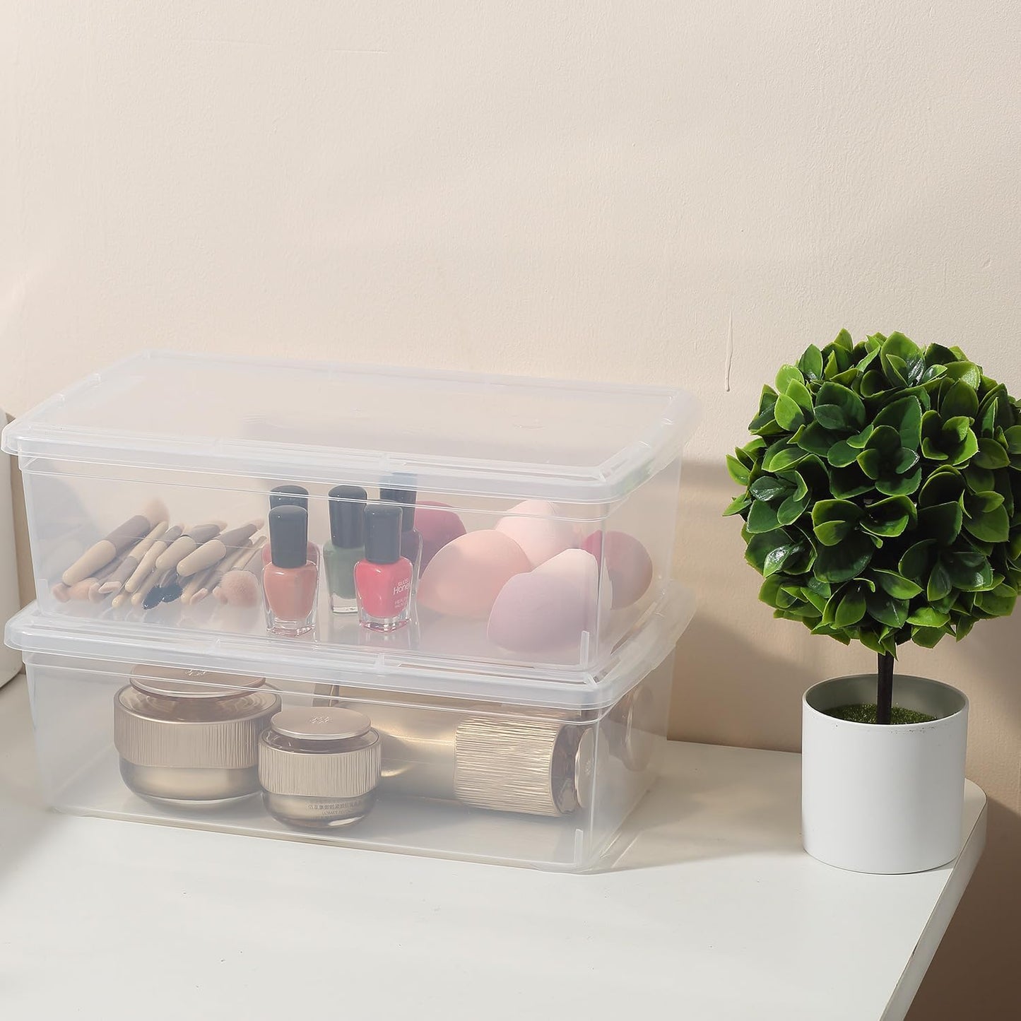 Stackable Clear Storage Bins - 12 Pack Latching Shoe Boxes with Lids | 6 Quart Plastic Containers