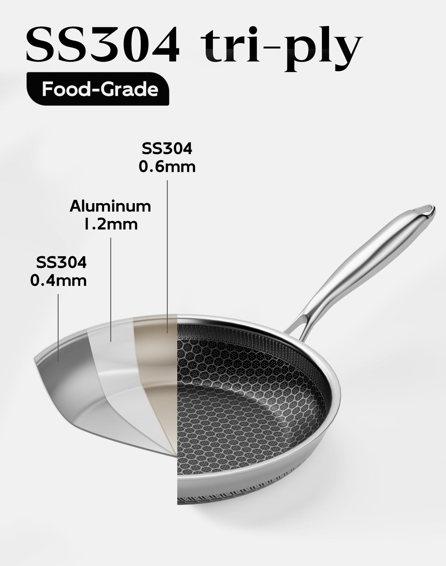 XBM Nonstick Frying Pan with Lid 10-Inch, Durable Stainless Steel Skillet, Induction Cooktop Compatible, PFOA-Free Scratch-Proof, Dishwasher & Oven Safe, Stay-Cool Handle, Silver Kitchen Cookware