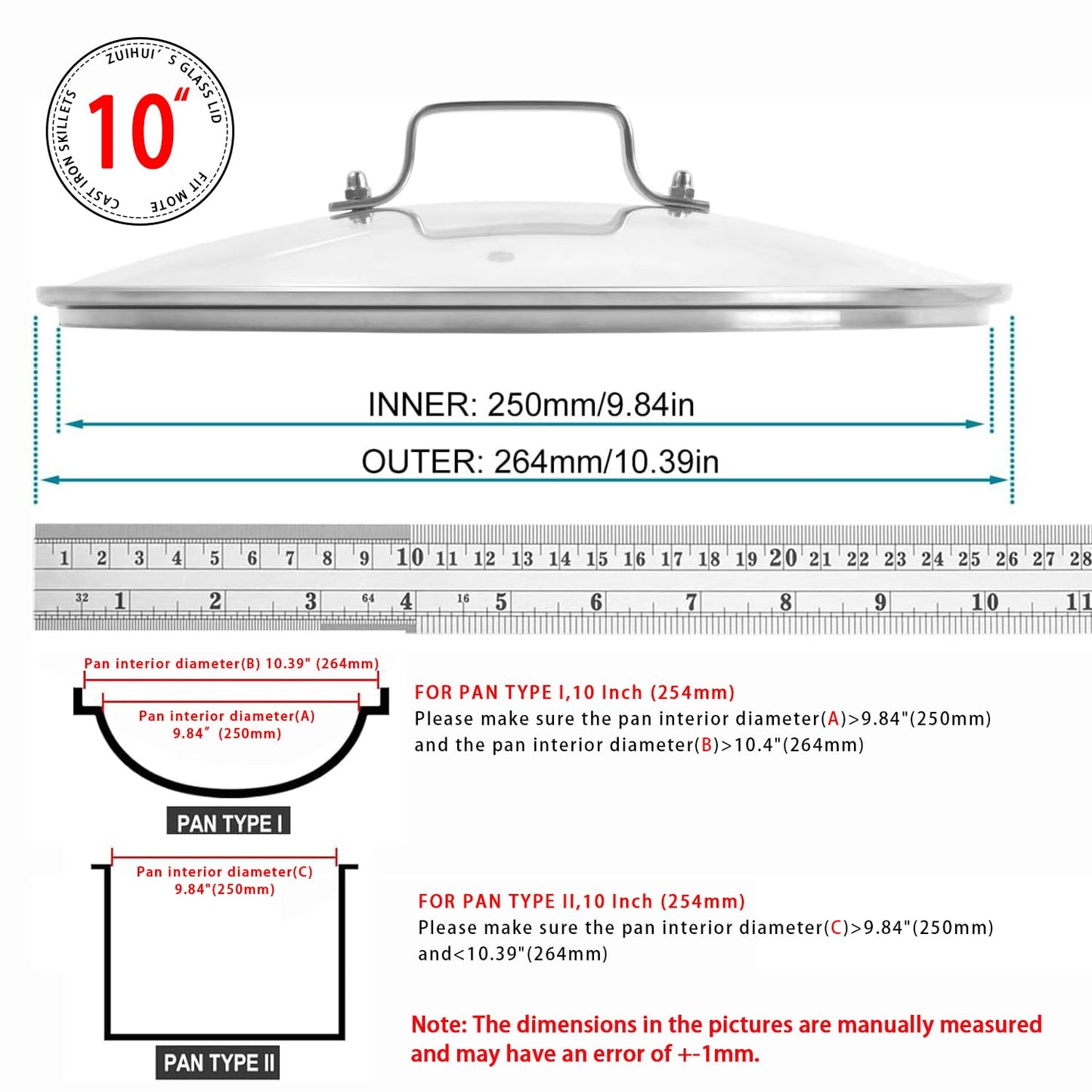 10 Inch Glass Lid for Lodge Cast Iron Skillet, 10" OXO Obsidian Frying Pan, Calphalon stainless pans and Other 10-10.25 Inch Kitchenware