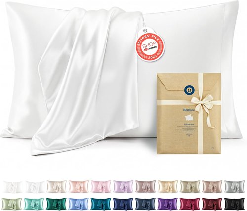 Bedsure Satin Pillowcases - Luxurious Silk-Like Queen Size Set of 2 | Pure White Cooling Pillow Cases, 20x30 Inches