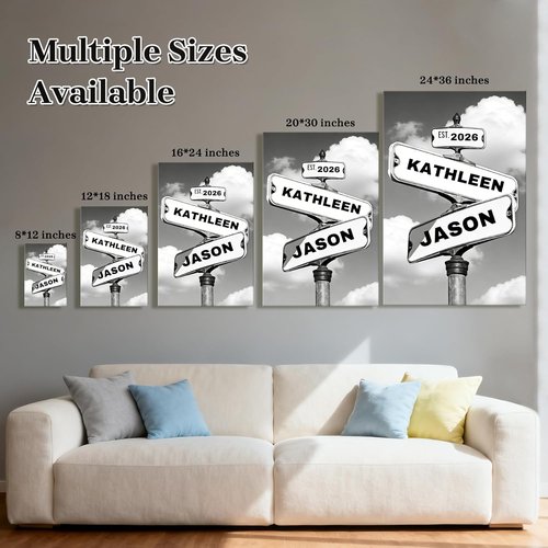Crossroads | Personalized Canvas Print for Couples - Custom Name & Date Wall Art, 8x12