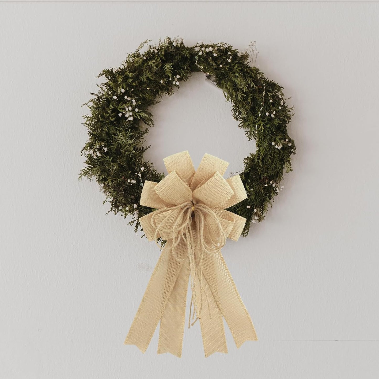 Large Brown Burlap Easter Wreath Bow - Spring Decorative Bow with String | 11.42 x 20.87 Inch