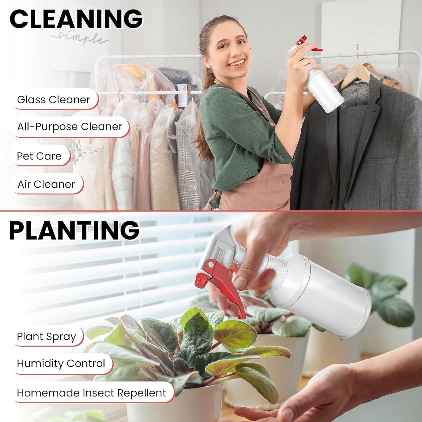 LiBa Spray Bottles - 4 Pack 16 Oz Refillable Empty Spray Bottles for Cleaning & Hair Care | Flexible Nozzles