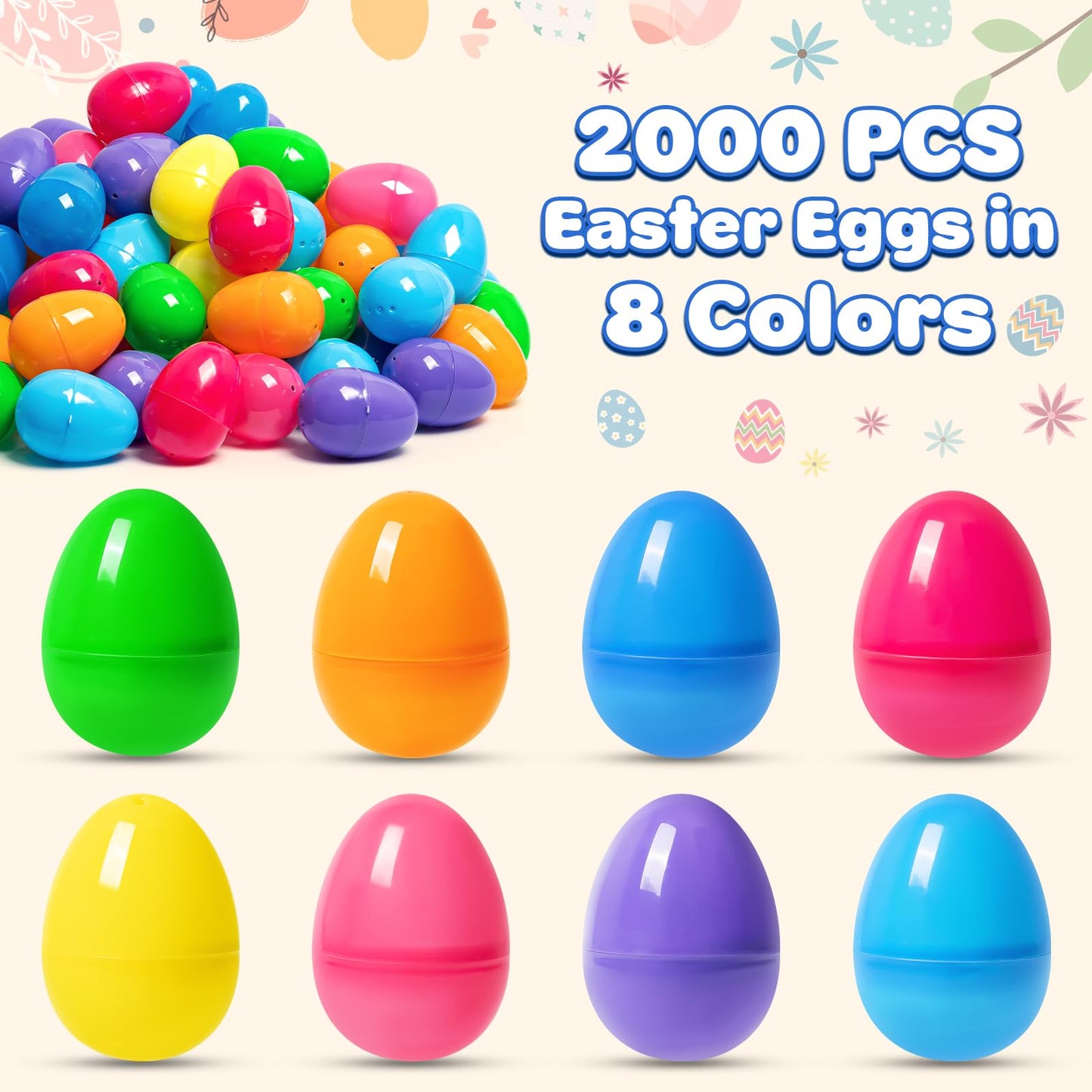 Duchong 500 Count Plastic Easter Eggs Bulk, 2.4" Fillable Empty Easter Eggs In 6 Colors for Easter Hunt, Basket Stuffers, Suprise Egg, Classroom Prize Supplies