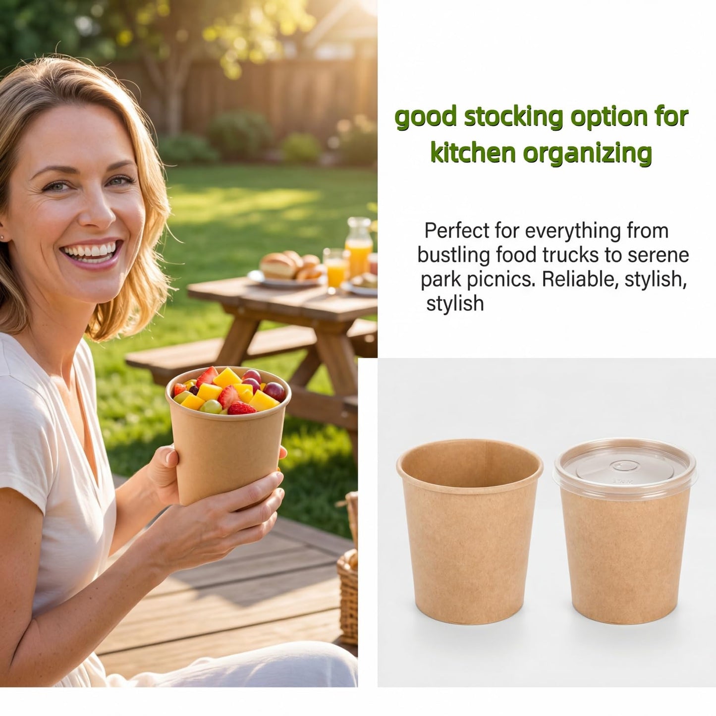 Lyellfe 80 Pack Paper Soup Containers with Lids, 16 Oz Disposable Kraft Paper Food Cups, To Go Take Out Cups for Hot Cold Drinks, Christmas Party