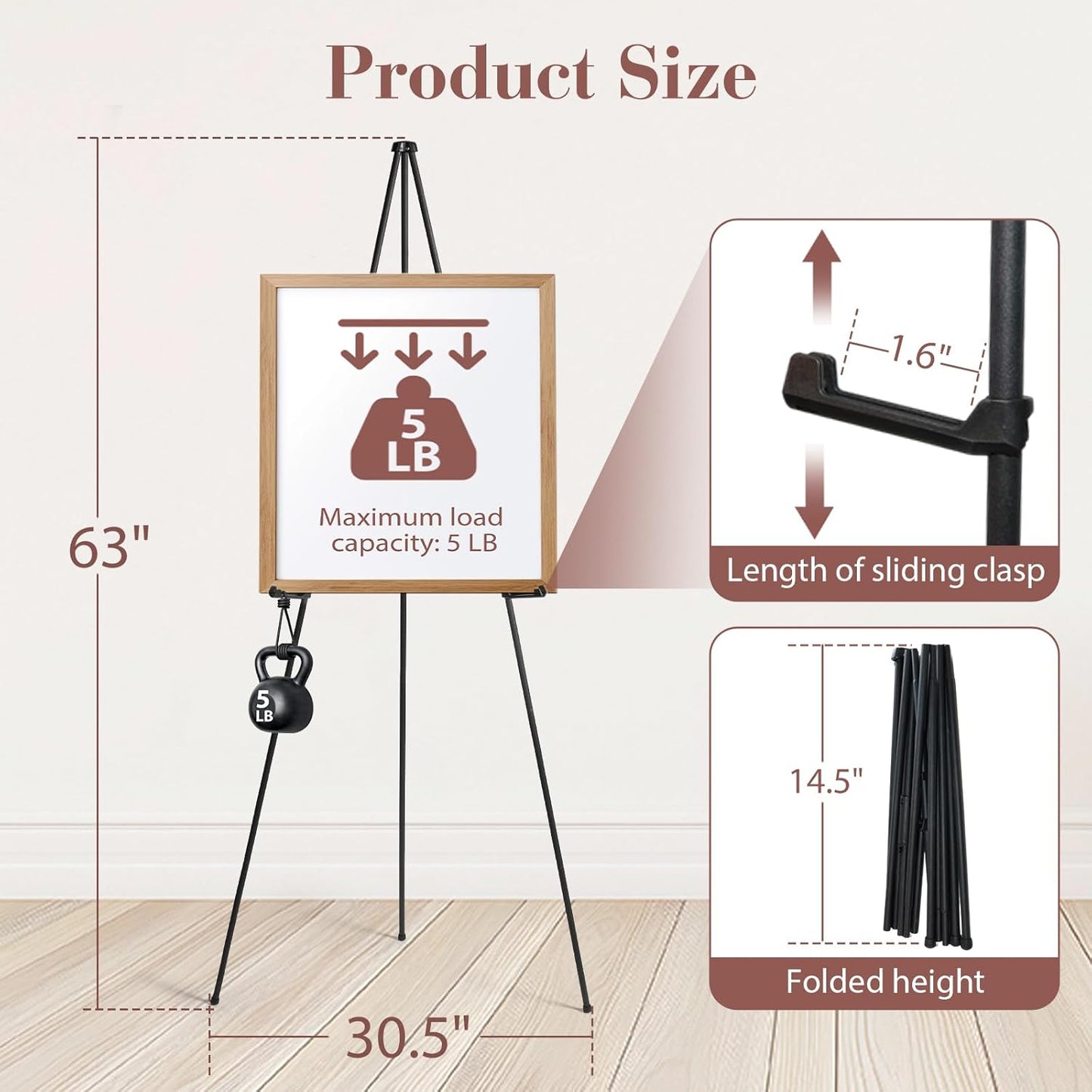 AZEAM 63" Portable Black Metal Easel Stand - Adjustable Display for Weddings, Art, and Posters | Foldable Design