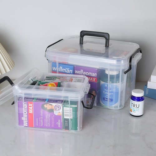 Hey Foly 15qt Clear Medicine Organizer - Thickened Plastic First Aid Storage Box with Labels