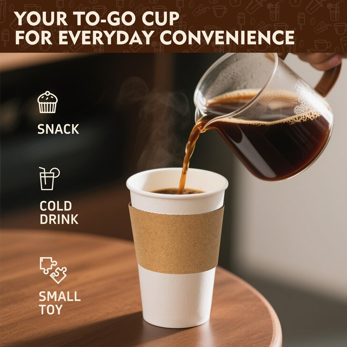 YEEHAW 16 oz 100 Pack Disposable Paper Coffee Cups with Lids & Sleeves, To Go Hot Cups for Coffee, Hot Beverage Drinking Cup, Ideal for Cafes, Bistros