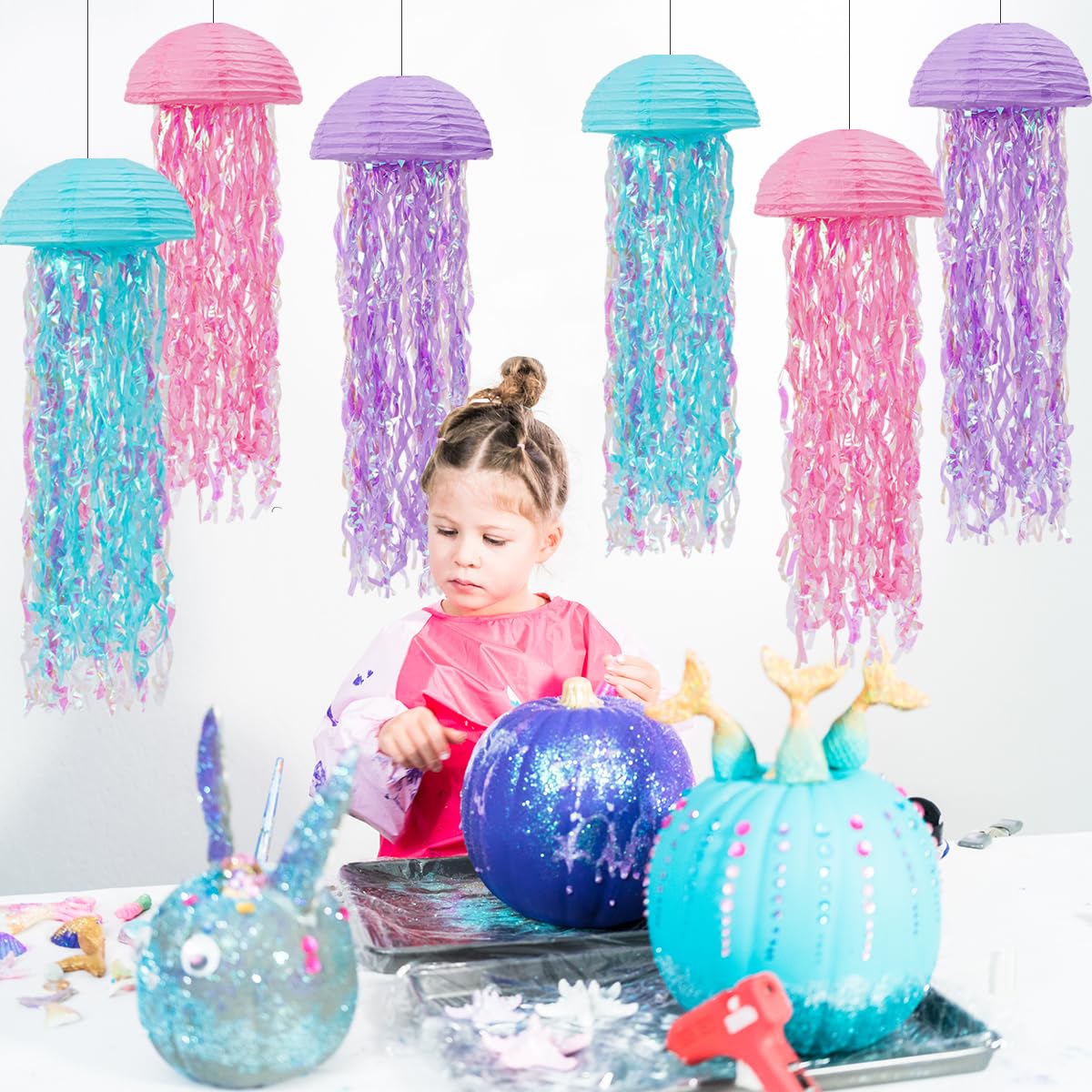 Mermaid Birthday Decorations, Jellyfish Paper Lanterns Pink Lavender Blue Hanging Lantern for Mermaid Baby Shower Theme Under The Sea Ocean Birthday Party Decorations Pack of 6