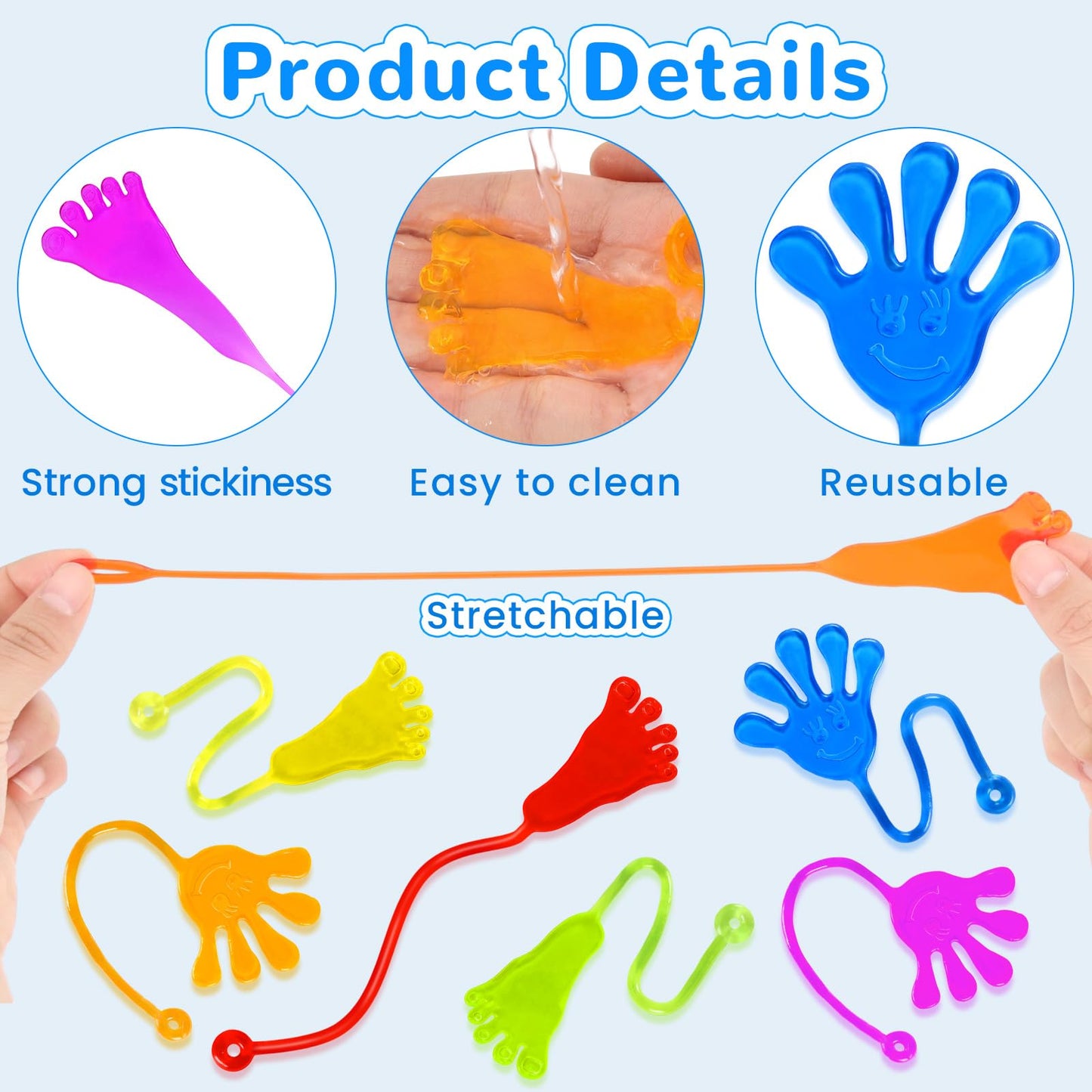 VICROIC 24PCS Sticky Hands Toys for Kids, Stretchy Goodie Bag Stuffers Toy for Party Favor Supplies, Sticky Toys for Boys Girls Classroom Prizes (Handfeet)