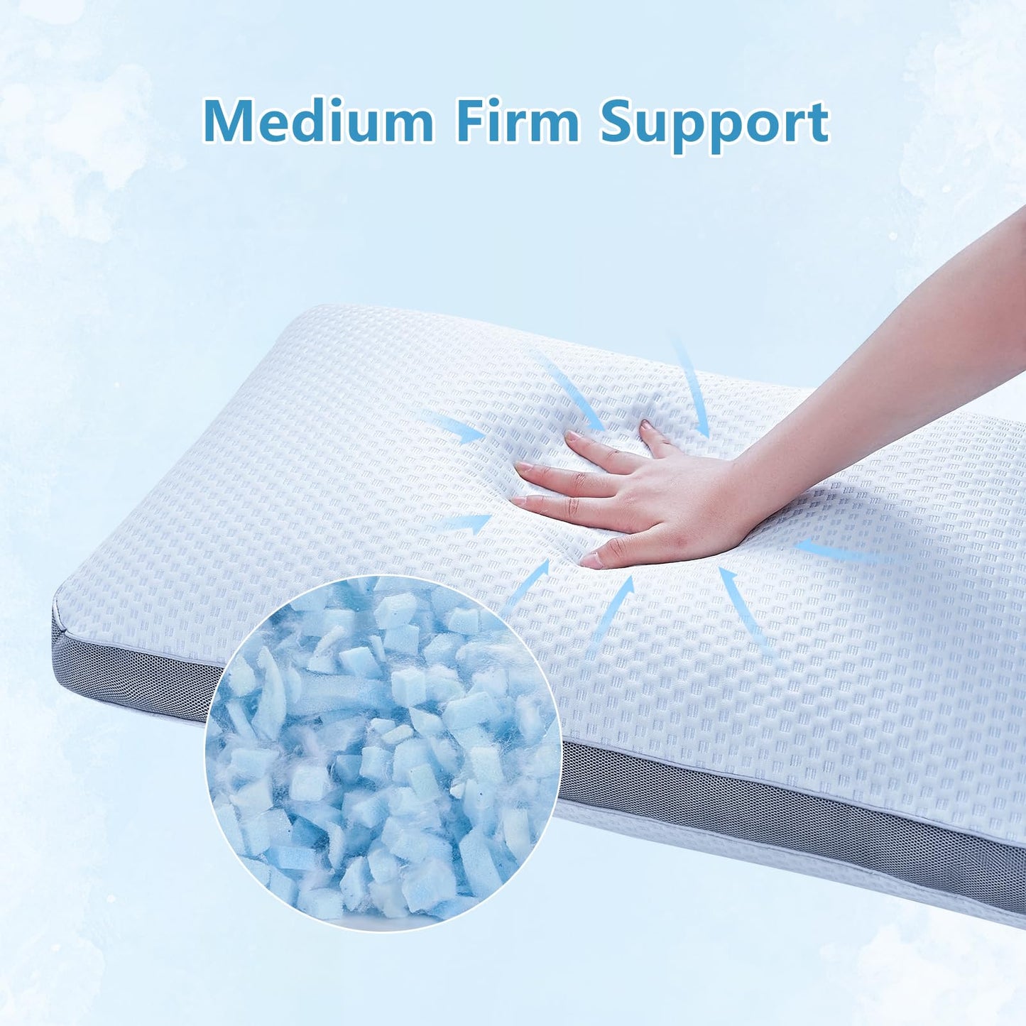YOUR MOON Shredded Memory Foam Pillow for Sleeping Cooling Bed Pillows Queen Size Set of 2, Medium Firm Pillow 2 Pack Queen, Adjustable Loft Cooling Pillow for Hot Sleepers(Blue)