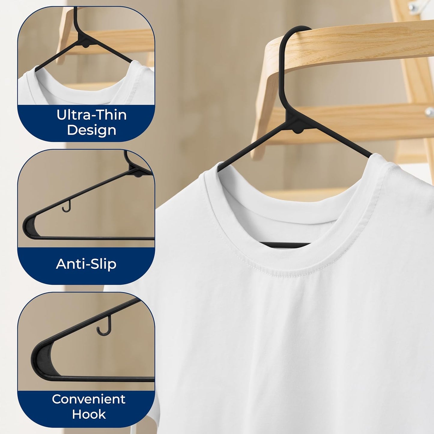 SereneLife Premium Plastic Hangers - Lightweight & Durable Clothes Organizers | 20-Pack in Black