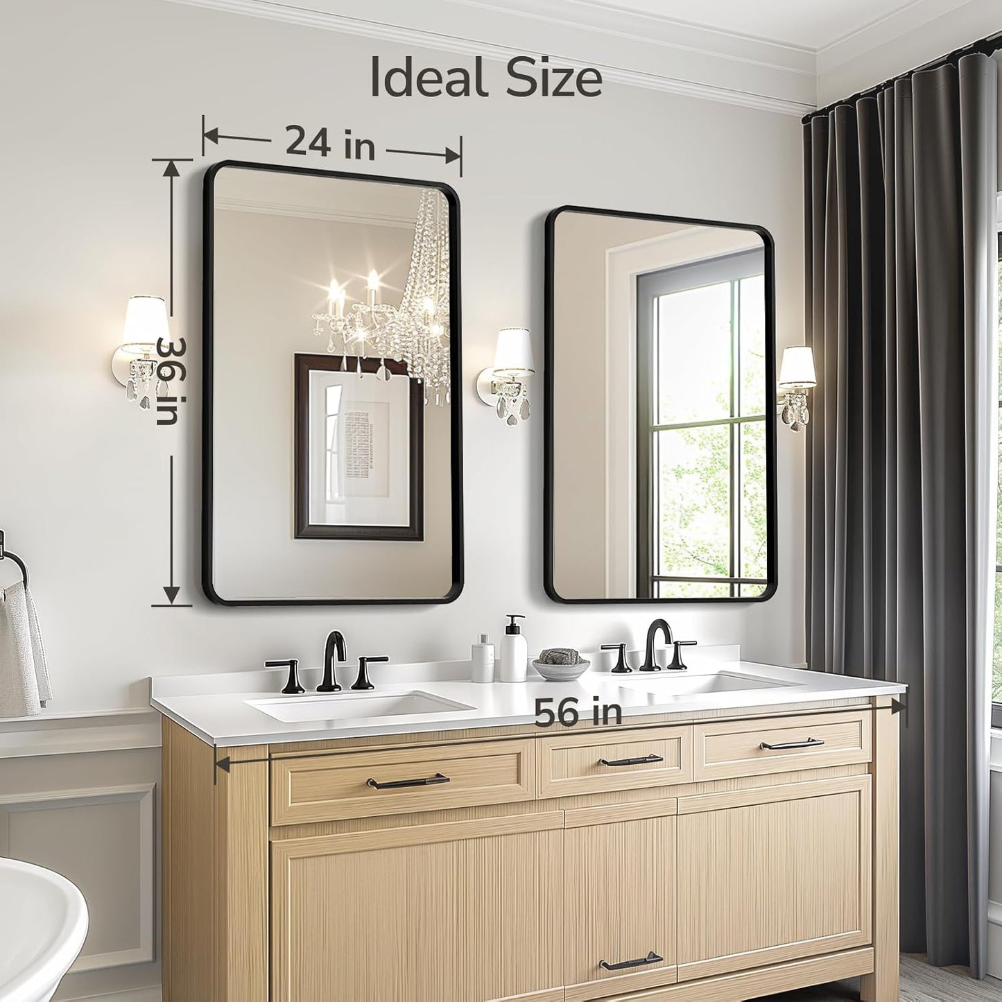 USHOWER 2-Pack Black Bathroom Mirrors - Modern Farmhouse Style, 24 x 36 Inch, Wall Mounted
