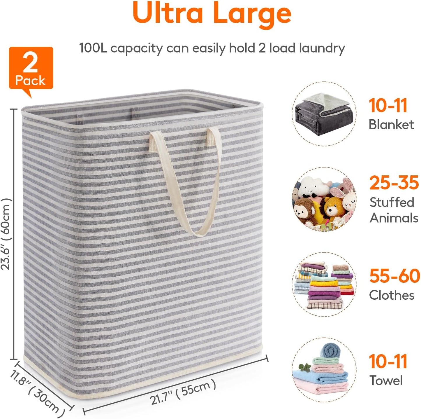 Lifewit Laundry Basket - 100L Collapsible Hamper with Reinforced Handles | Waterproof Design in Grey