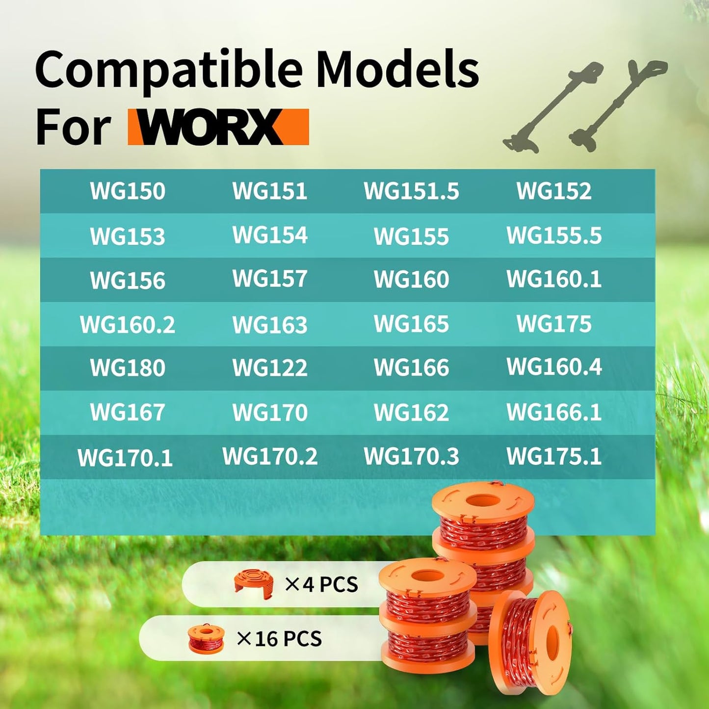 Worx 20 Pack Trimmer Spool Line - Replacement 0.065 Inch Refills for String Trimmers | Compatible with WA0010