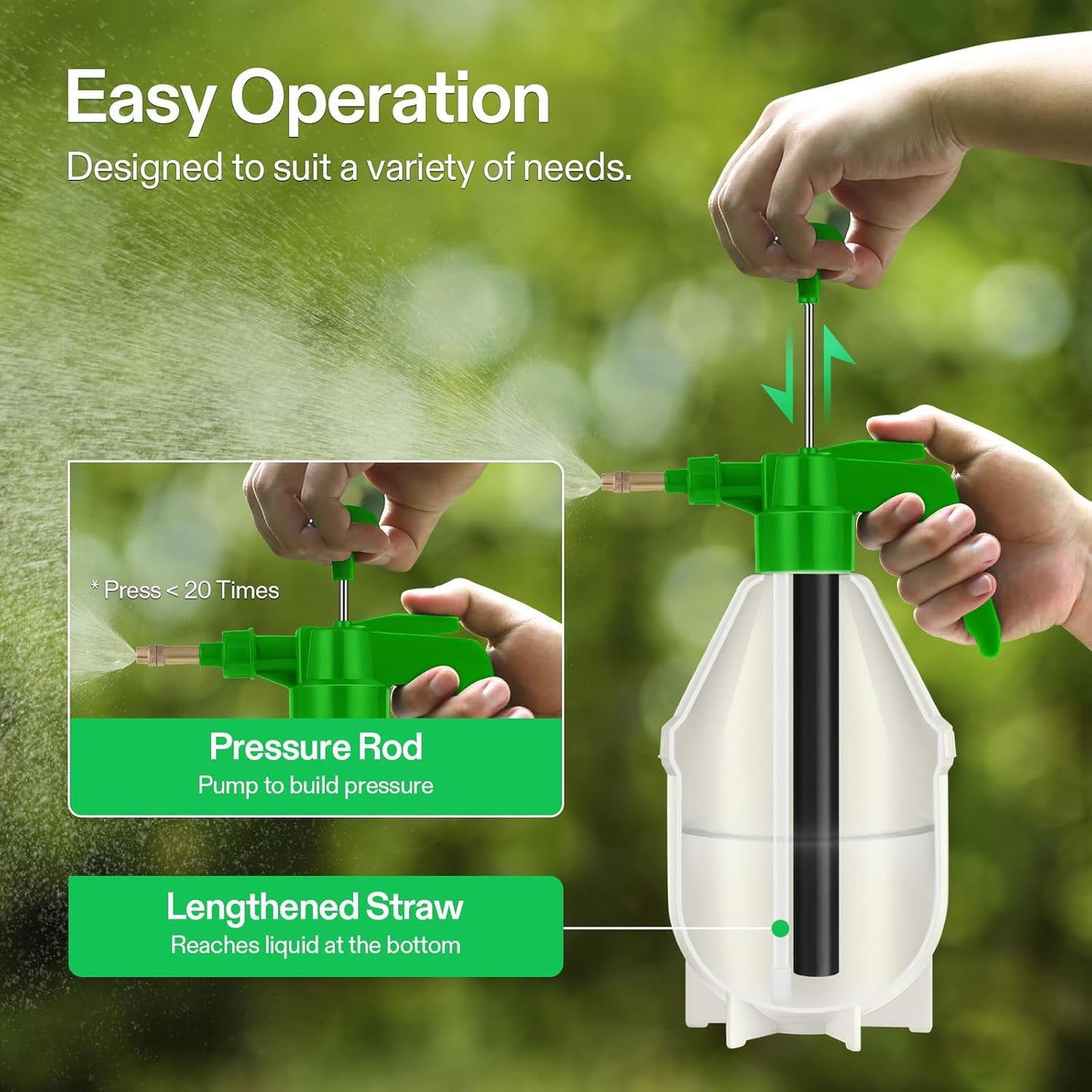 VIVOSUN 50oz Handheld Garden Pump Sprayer - Adjustable Brass Nozzle for Plants & Cleaning | Green