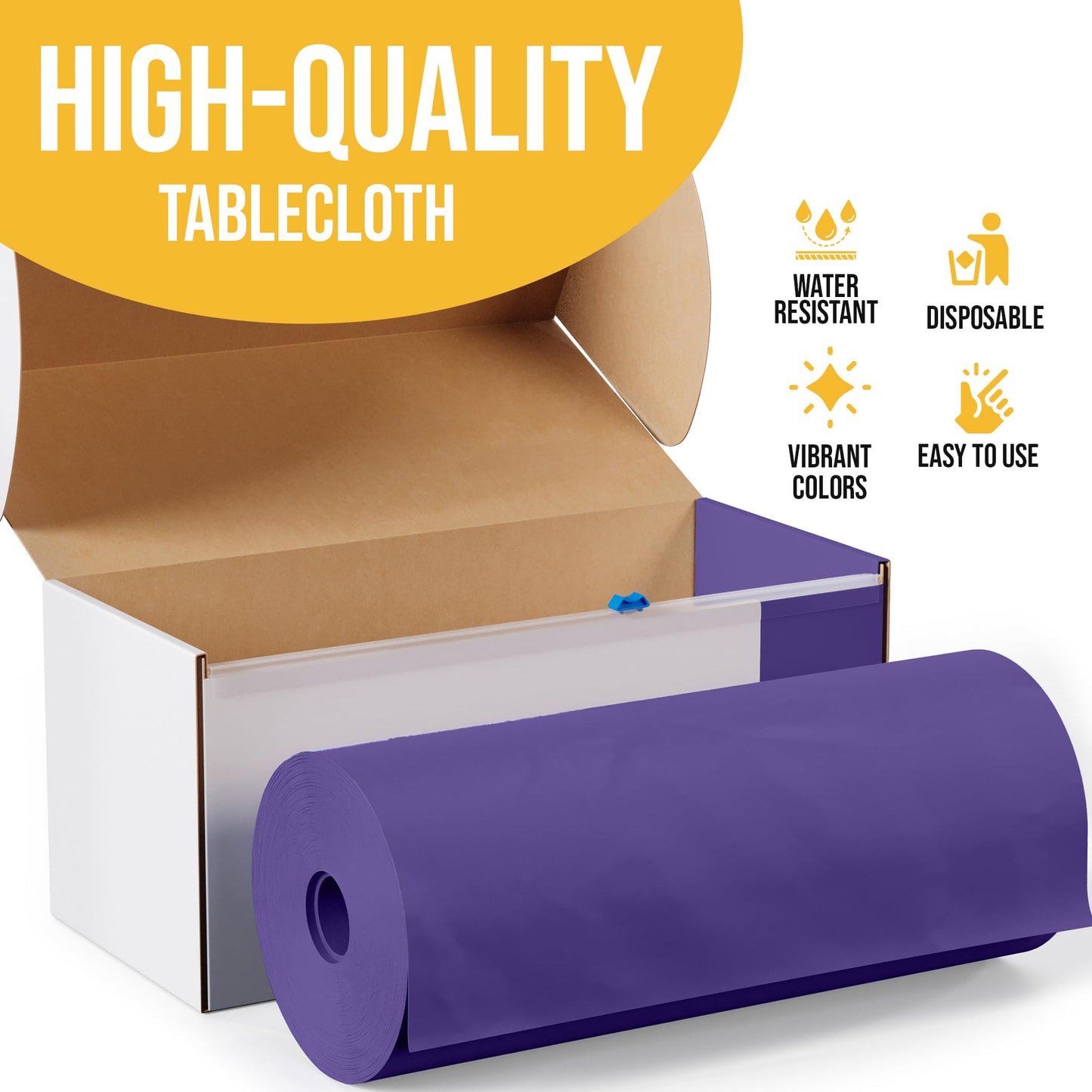 Party Solids 54 Inch X 100 Feet Purple Plastic Table Cover Roll in A Cut - to - Size Box with Convenient Slide Cutter. Cuts Up to 12 Rectangle 8 Feet Plastic Disposable Tablecloths