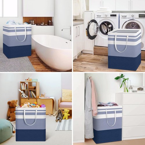 HomeHacks Large Waterproof Laundry Basket - Collapsible Tall Hamper with Extended Handles | 125L, Blue