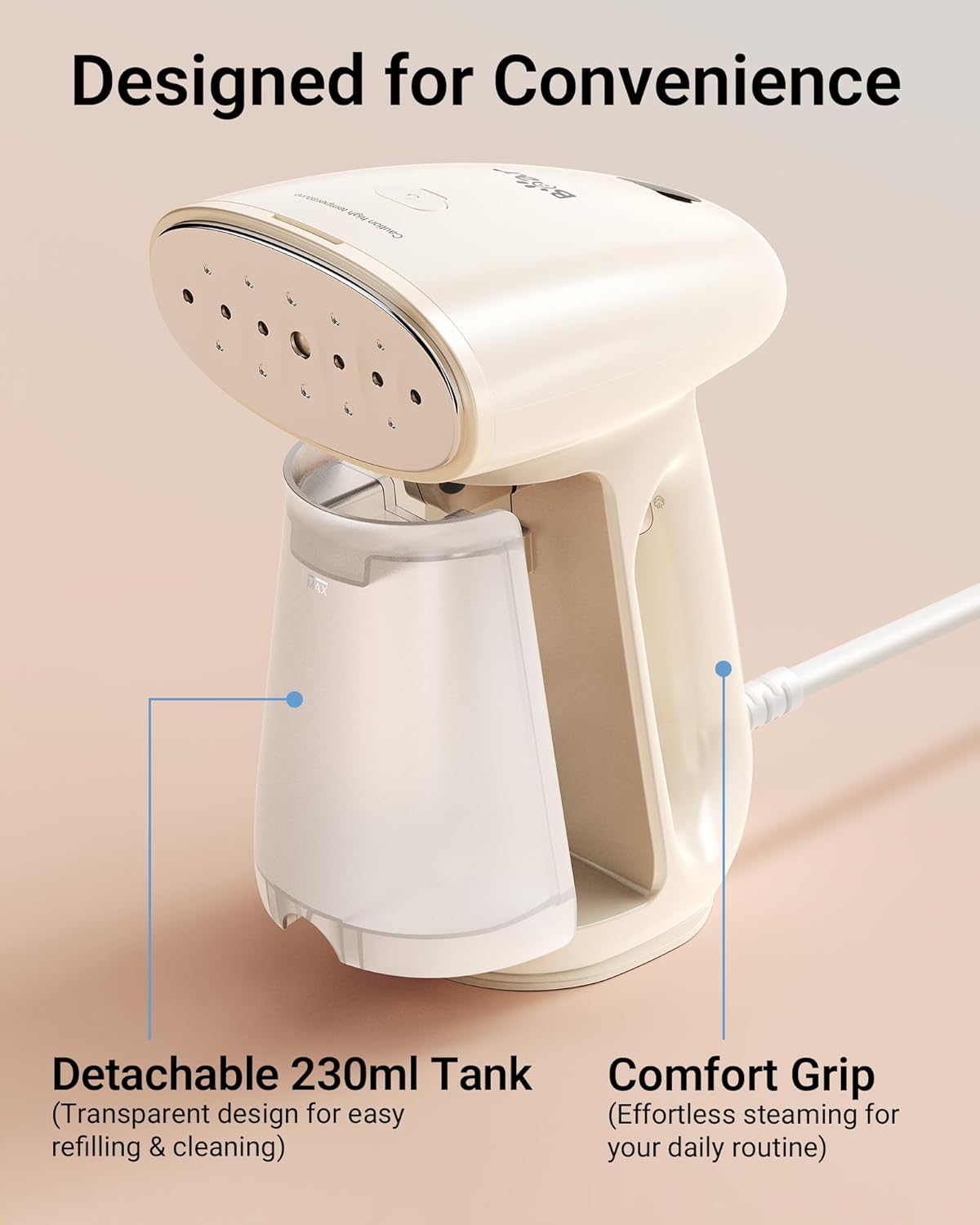 Bear Steamer Handheld Clothes Steamer - 1300W Powerful Fabric Wrinkle Remover | 230ml Tank, Fast Heat-Up