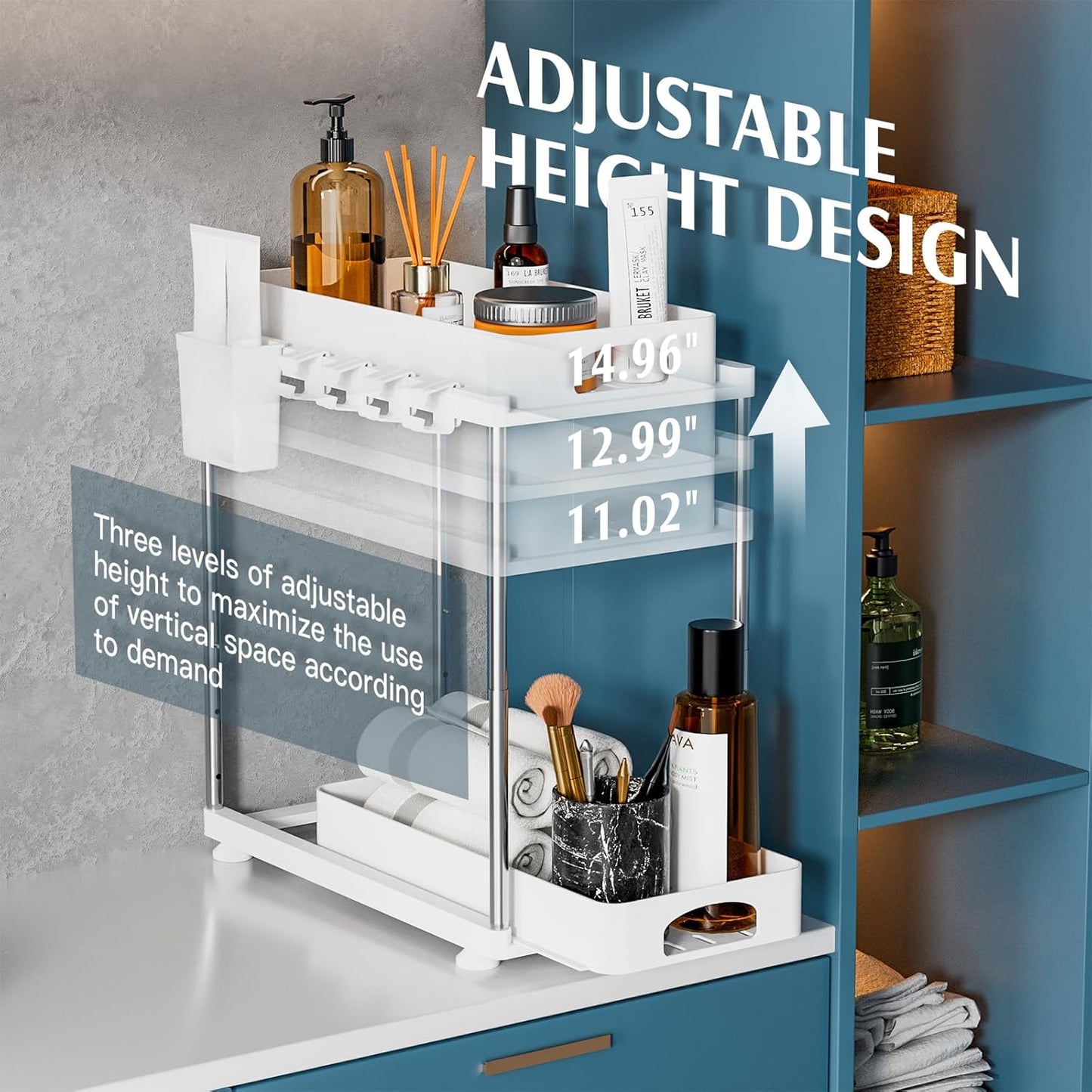 VERIFOST Under Sink Organizers - 2 Pack Adjustable Sliding Cabinet Storage | White 2-Tier Design