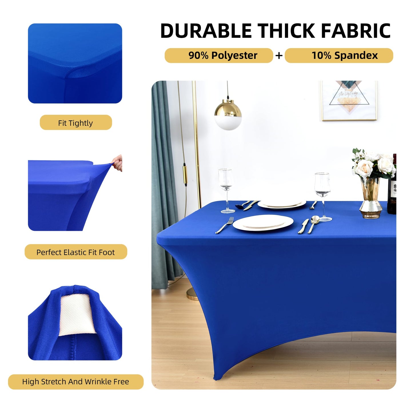 ZarzaaSik 2-Pack 8ft Spandex Table Covers for Rectangle Folding Tables - Washable Elastic Tablecloth - Ultimate Fitted Table Protector for Birthday Parties, Trade Shows, Banquet