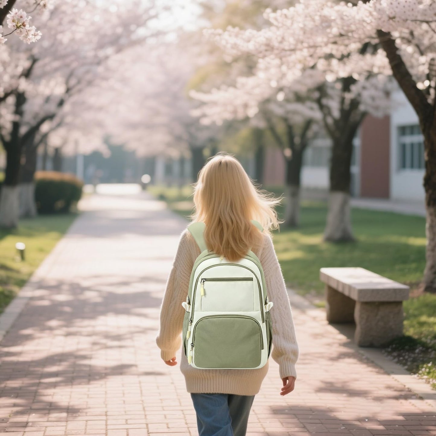 Bluboon Backpacks for School Girls Backpack Kids Bookbag Cute Backpack 8-12 School Supplies (Grass Green Splicing)