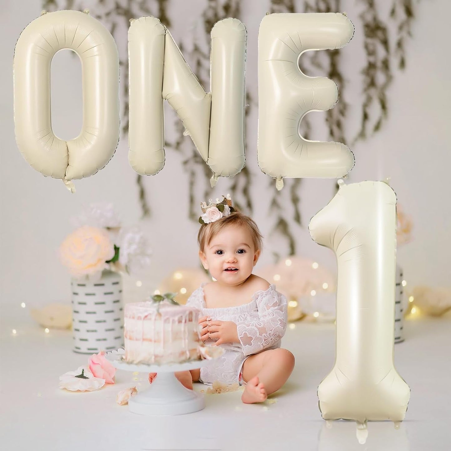 Skiennix Cream Letter One Balloon - 40 Inch Beige Number 1 Balloon for Baby Shower & Gender Reveal Decor