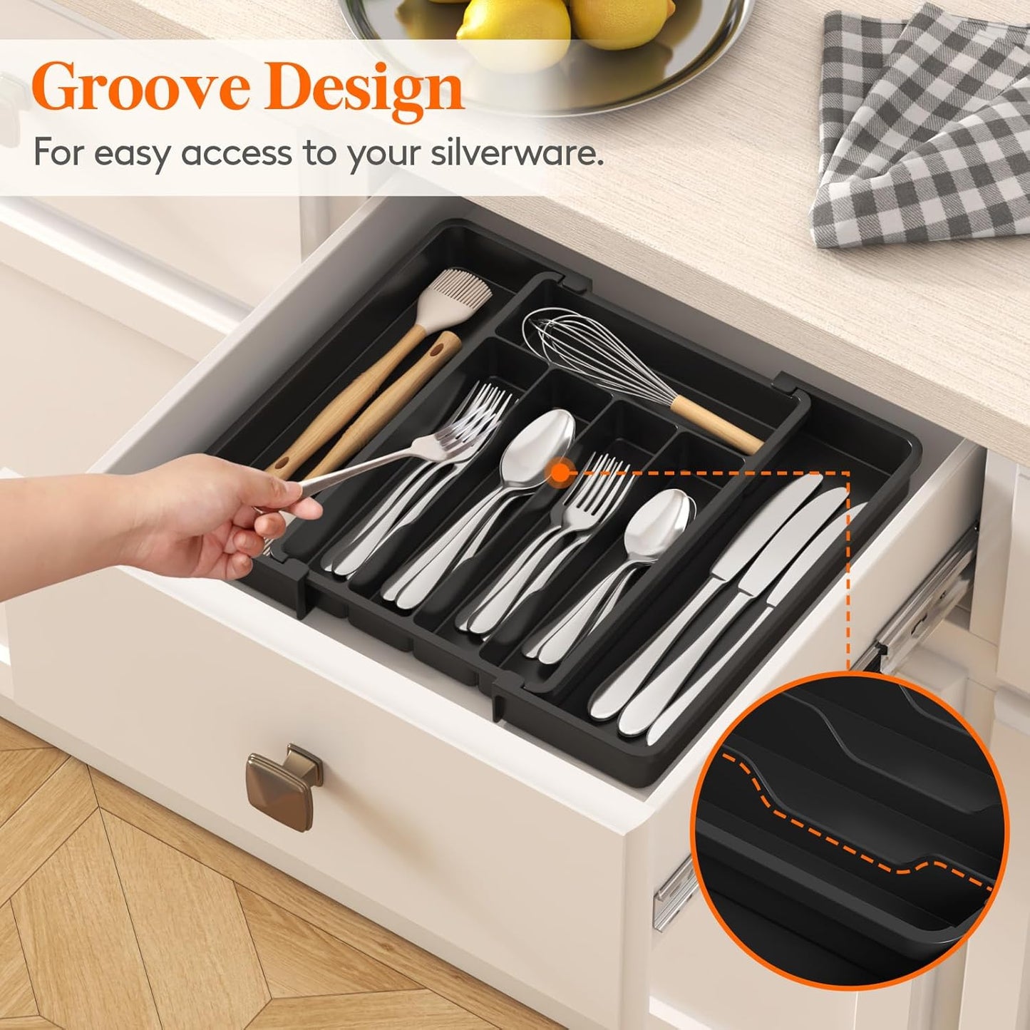 Lifewit Expandable Silverware Drawer Organizer Set - Adjustable BPA-Free Plastic for Cutlery & Utensils | Black