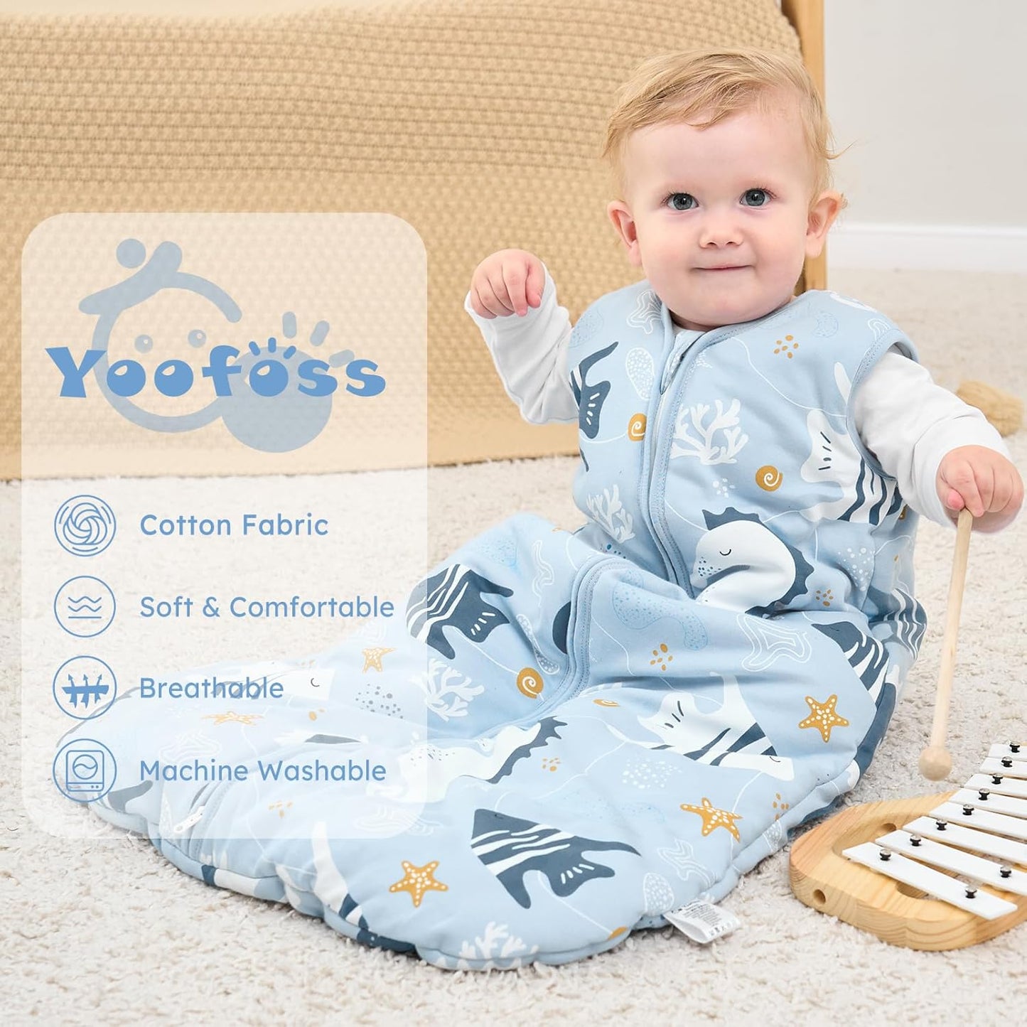 Yoofoss Baby Sleep Sack - 0-6 Months TOG 2.5 Wearable Blanket | 100% Organic Cotton, Soft & Warm