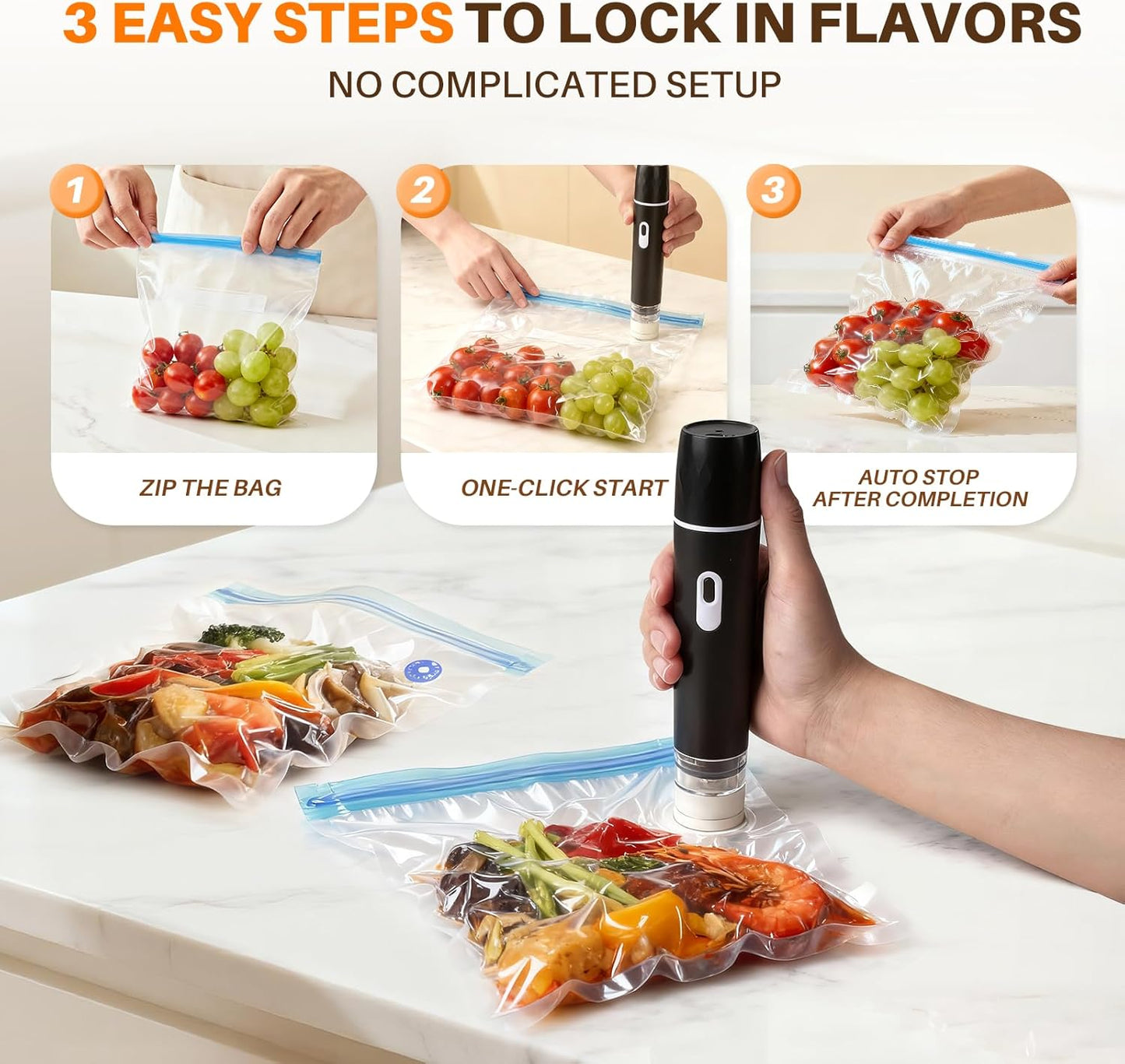 Skiennix Compact Vacuum Sealer - Powerful Handheld Machine with Detachable Tank & BPA-Free Bags for Meal Prep & Travel