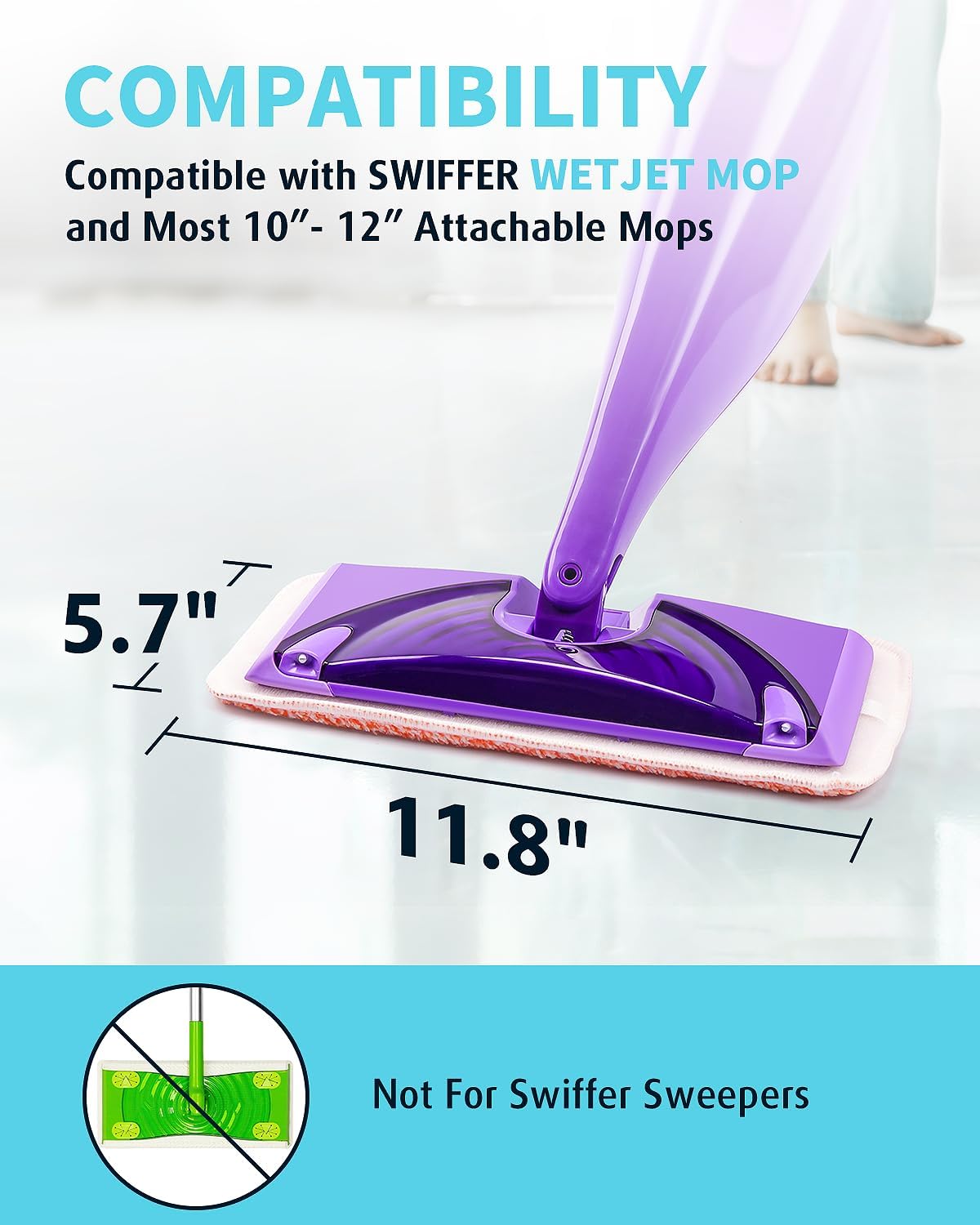 Skiennix Power Scrubbing Mop Pads - Reusable Microfiber Refills for Swiffer Wet Jet Mops | 6 Pack