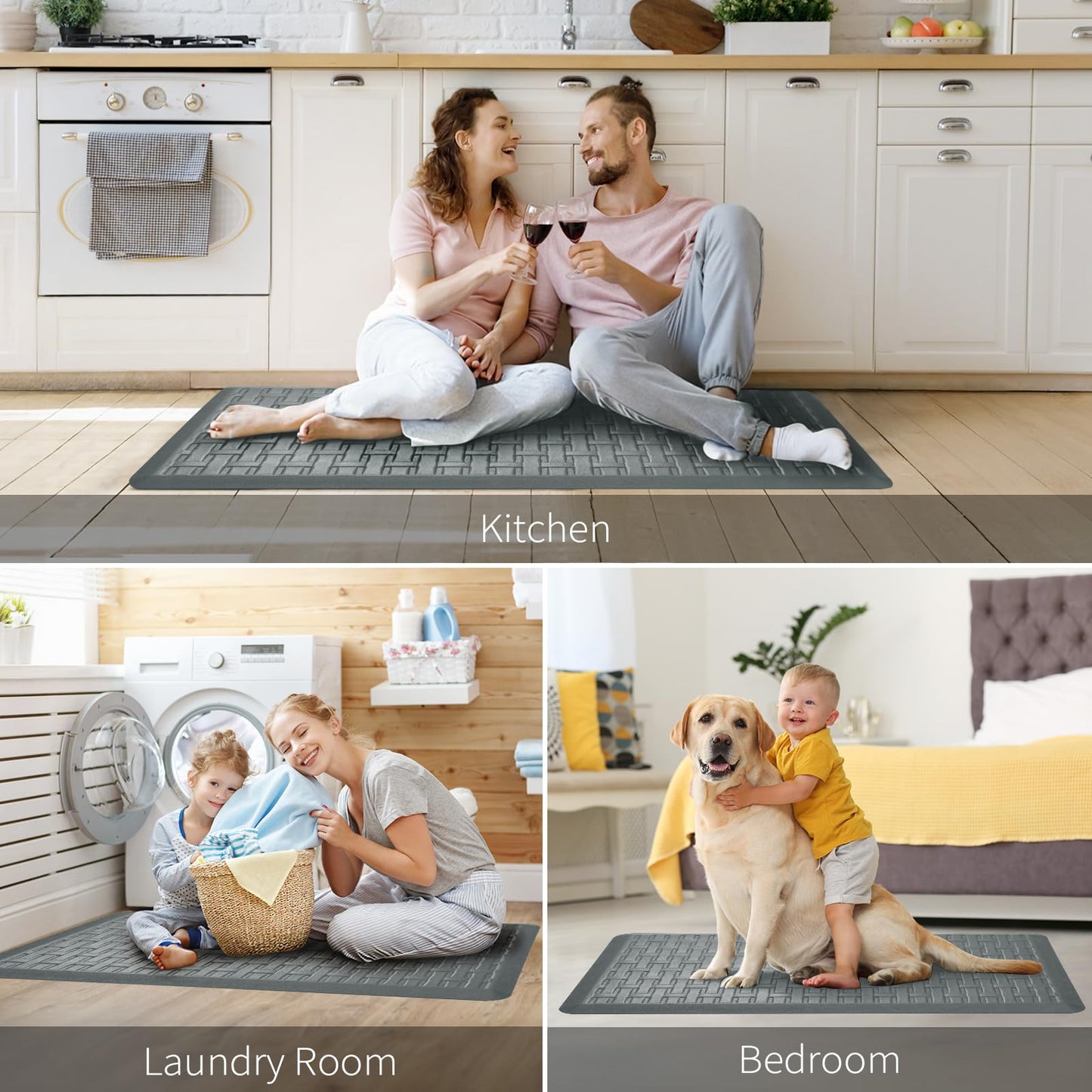 UKISS Kitchen Rugs ，Waterproof Kitchen Mats ，Cushioned Anti Fatigue Kitchen Mat for Floor, Non-Slip Comfort Foam Standing Mat for Kitchen, Floor Home, Office, Sink, Laundry (Grey, 17.3"x39")