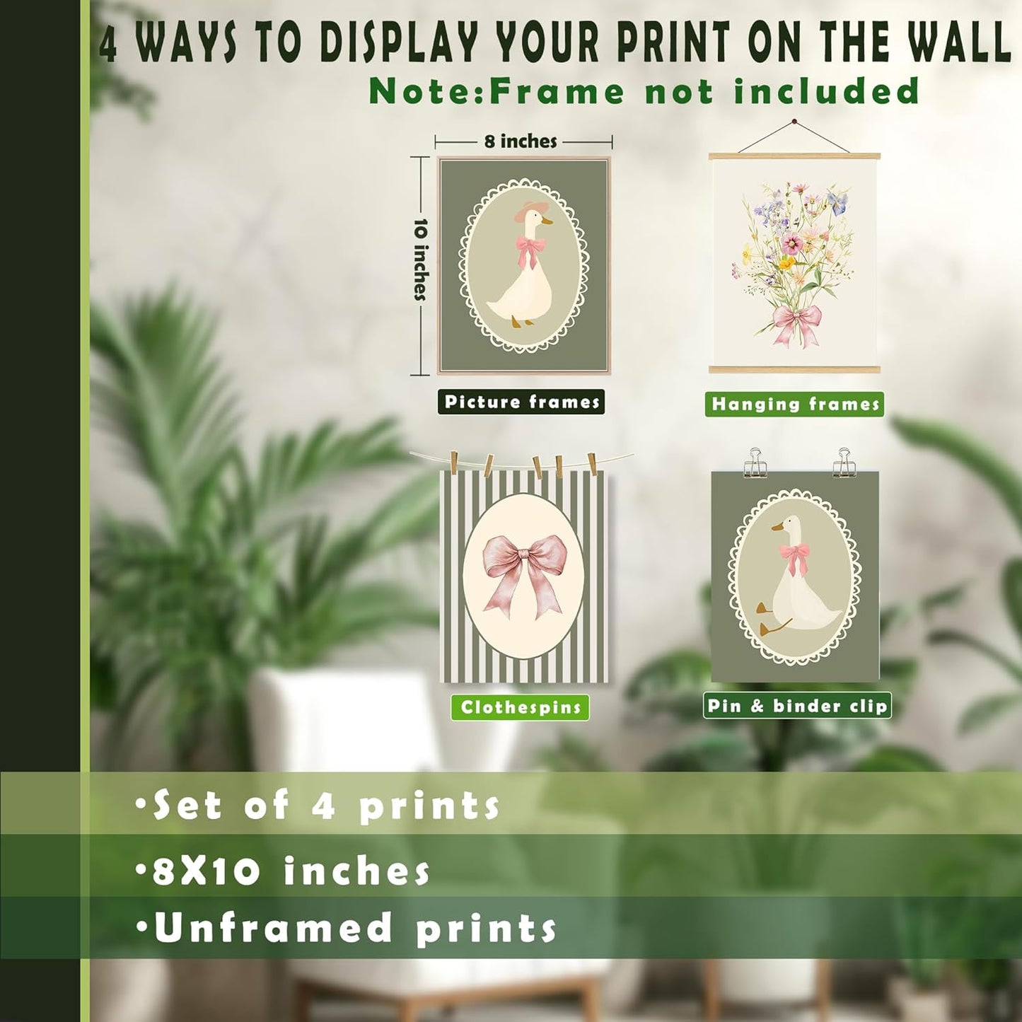 LUKIPOM Boho Girl Nursery Wall Art Prints - Set of 4 Floral Posters for Baby Room Decor | Sage Green Wildflowers
