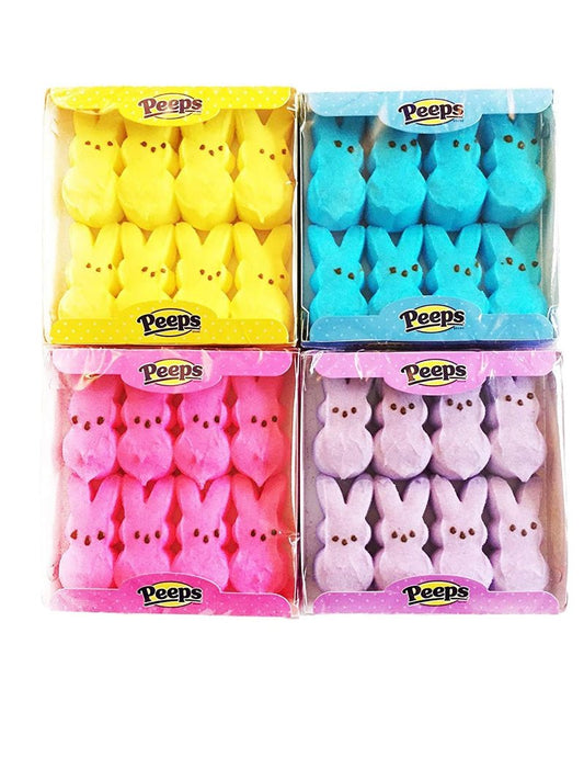 Peeps Marshmallow Easter Bunnies Bundle with 4 Colors: Blue, Yellow, Pink and Purple
