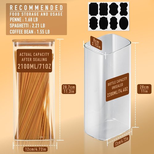 D2scrma Airtight Glass Storage Containers - 71oz Rectangle Set of 3 with Bamboo Lids | Ideal for Pantry Organization