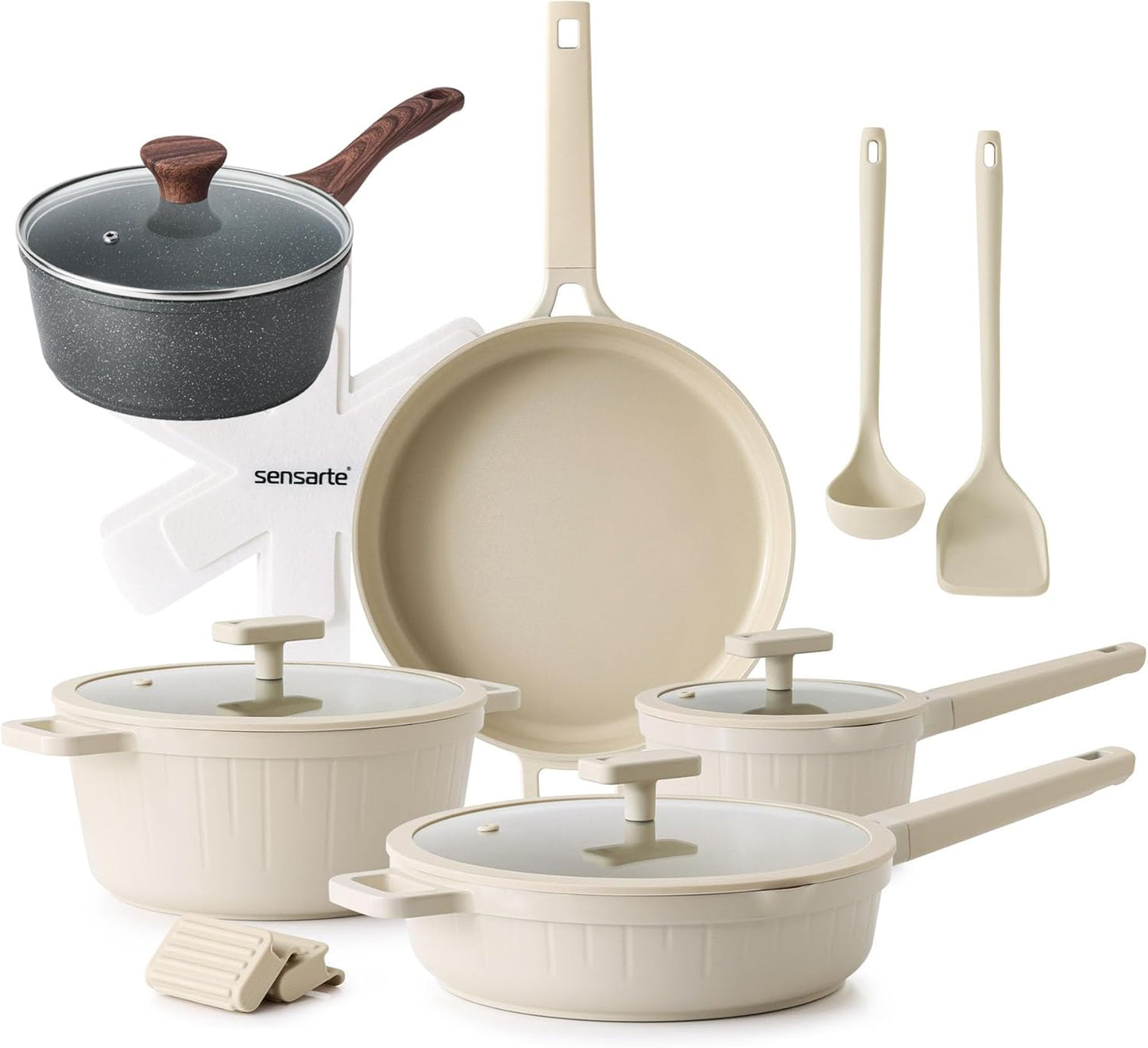SENSARTE 15-Piece Nonstick Cookware Set - Includes 1.5 Quart Ceramic Saucepan with Lid